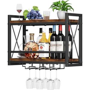 imageHomeiju Wall Mounted Wine Rack Bottle ampamp Glass Holder WoodMetal Retro Wine Rack Wine Bottles Display Wall Storage for Kitchen Dining Room Home Bar2362W x 791D x 1685H