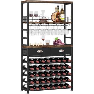 imageHomeiju Wine Cabinet with Storage Wine Rack Freestanding Floor 6Tier with Tabletop Drawer and Wine Storage for Home Bars