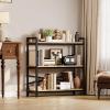 imageBook Shelf 3 Tier Bookshelf 3149quot Width Book Shelf Storage and Organization Wooden and Metal Industrial Bookcase Large Book Shelves for Home Living Room Bedroom Office StorageVintageLight Coffee