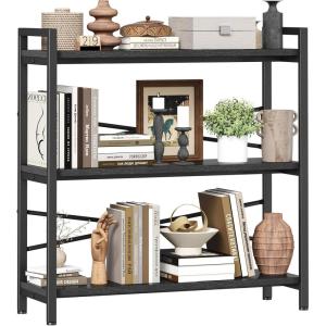 imageBook Shelf 3 Tier Bookshelf 3149quot Width Book Shelf Storage and Organization Wooden and Metal Industrial Bookcase Large Book Shelves for Home Living Room Bedroom Office StorageVintageBlack