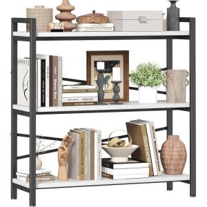 imageBook Shelf 3 Tier Bookshelf 3149quot Width Book Shelf Storage and Organization Wooden and Metal Industrial Bookcase Large Book Shelves for Home Living Room Bedroom Office StorageVintageWhite