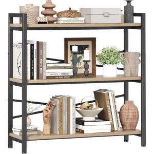 imageBook Shelf 3 Tier Bookshelf 3149quot Width Book Shelf Storage and Organization Wooden and Metal Industrial Bookcase Large Book Shelves for Home Living Room Bedroom Office StorageVintageLight Coffee