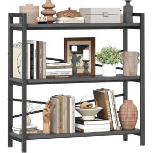 imageBook Shelf 3 Tier Bookshelf 3149quot Width Book Shelf Storage and Organization Wooden and Metal Industrial Bookcase Large Book Shelves for Home Living Room Bedroom Office StorageVintageGrey