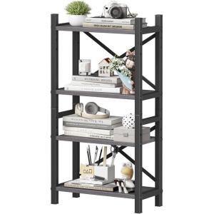 imageDesktop Bookshelf 4Tier Stackable Narrow Bookcase Adjustable Industrial Desk Organizer ampamp Hutch  Rustic Brown Wood Desktop Book Organizer for Living Room Bedroom ampamp Home OfficeGrey