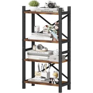 imageDesktop Bookshelf 4Tier Stackable Narrow Bookcase Adjustable Industrial Desk Organizer ampamp Hutch  Rustic Brown Wood Desktop Book Organizer for Living Room Bedroom ampamp Home OfficeVintage Brown