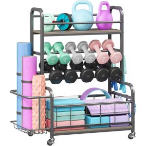 imageHomeiju 450LBS Dumbbell RackWeight Rack for DumbbellsWeight Rack for Home GymHome Gym Storage for Strength Training Dumbbell Racks Stand with WheelsampampHooksGrey