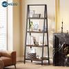 imageHomeiju 4Tier Leaning Ladder Bookshelf Rustic and Wood Ladder Shelf Bookcase Industrial Ladder Shelf Storage Rack for Home Office Bedroom Bathroom or Kitchen