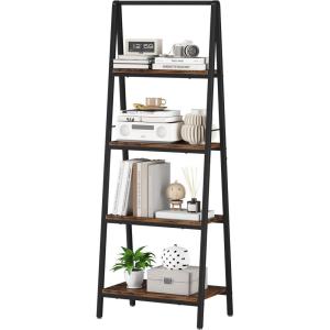 imageHomeiju 4Tier Leaning Ladder Bookshelf Rustic and Wood Ladder Shelf Bookcase Industrial Ladder Shelf Storage Rack for Home Office Bedroom Bathroom or Kitchen