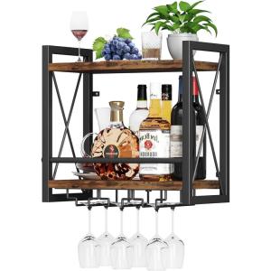 imageHomeiju Wall Mounted Wine Rack Bottle ampamp Glass Holder WoodMetal Retro Wine Rack Wine Bottles Display Wall Storage for Kitchen Dining Room Home Bar1602W x 791D x 1685H