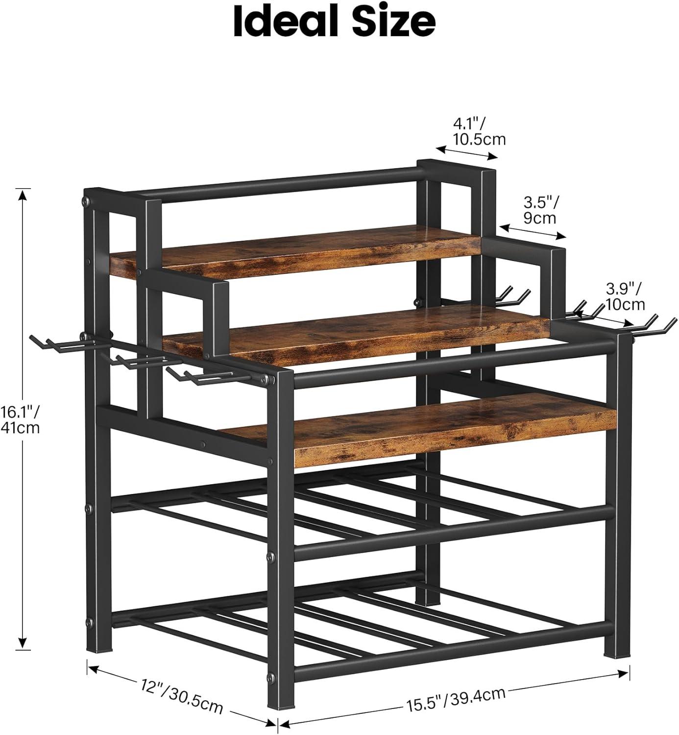 image5Tier Liquor Bottle Display Shelf Holds up to 20 Bottles Countertop Wine Racks with 6 Wine Glass Holders Mini Wine Bar Cabinet for Home All in One Coffee Syrup Whiskey Organizer