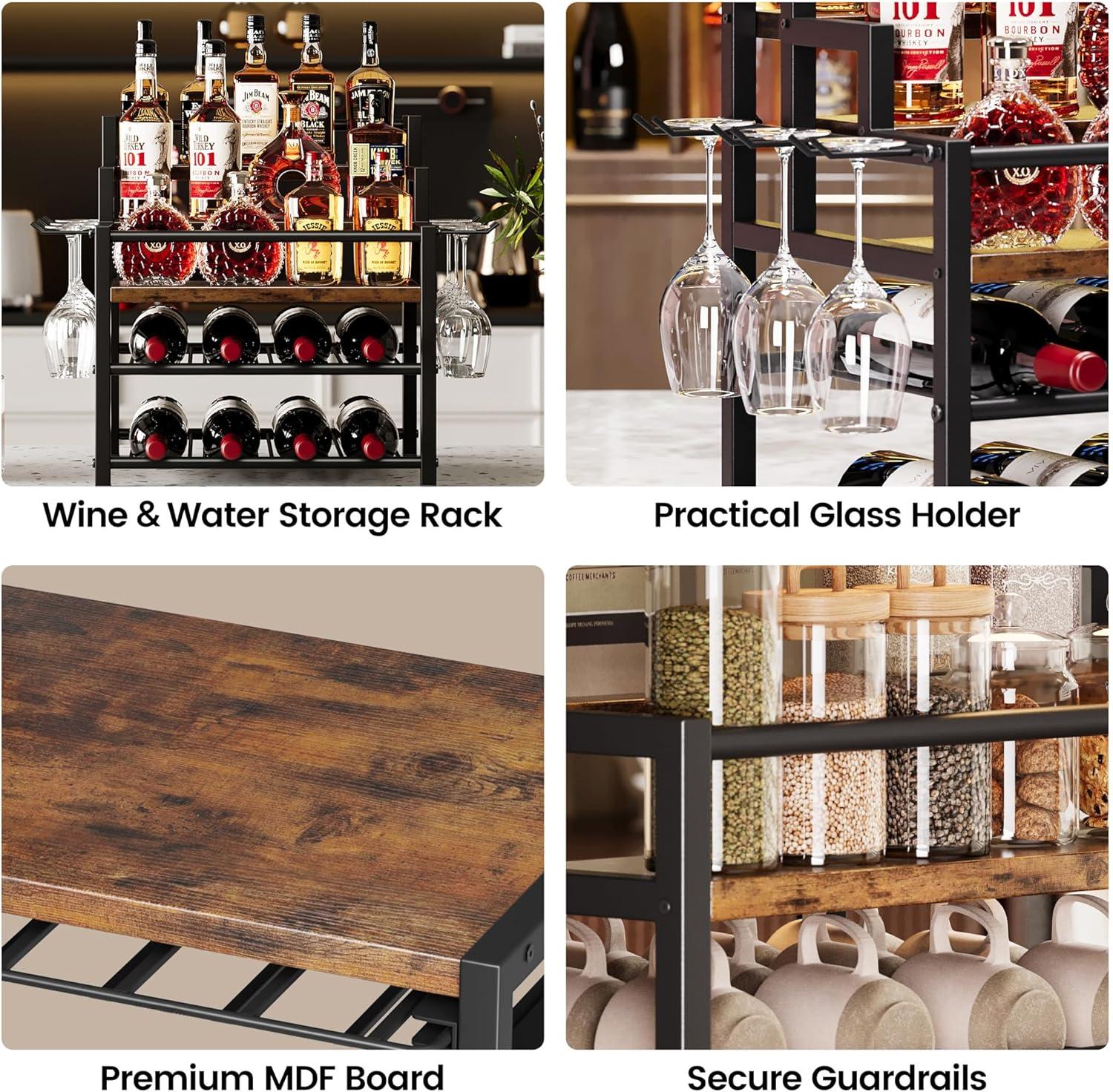 image5Tier Liquor Bottle Display Shelf Holds up to 20 Bottles Countertop Wine Racks with 6 Wine Glass Holders Mini Wine Bar Cabinet for Home All in One Coffee Syrup Whiskey Organizer