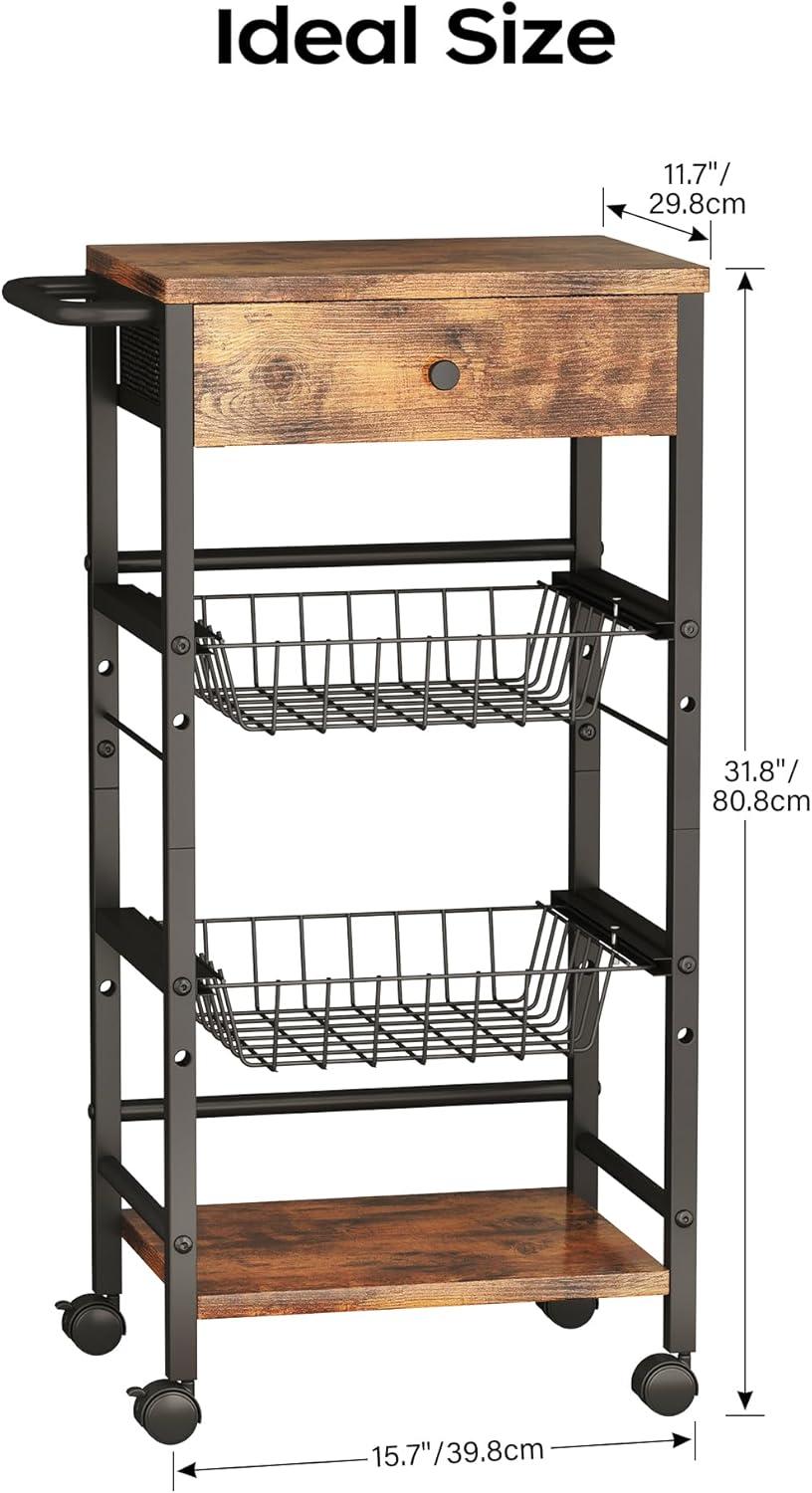 image5Tier Snack Organizer Cart with 3 Height Adjustable PullOut Baskets and 2 Storage Shelves Utility Kitchen Organizer and Storage Cart with Convenient Handle for Fruit Potato Onion Vegetable Snack4 Tier with Drawer