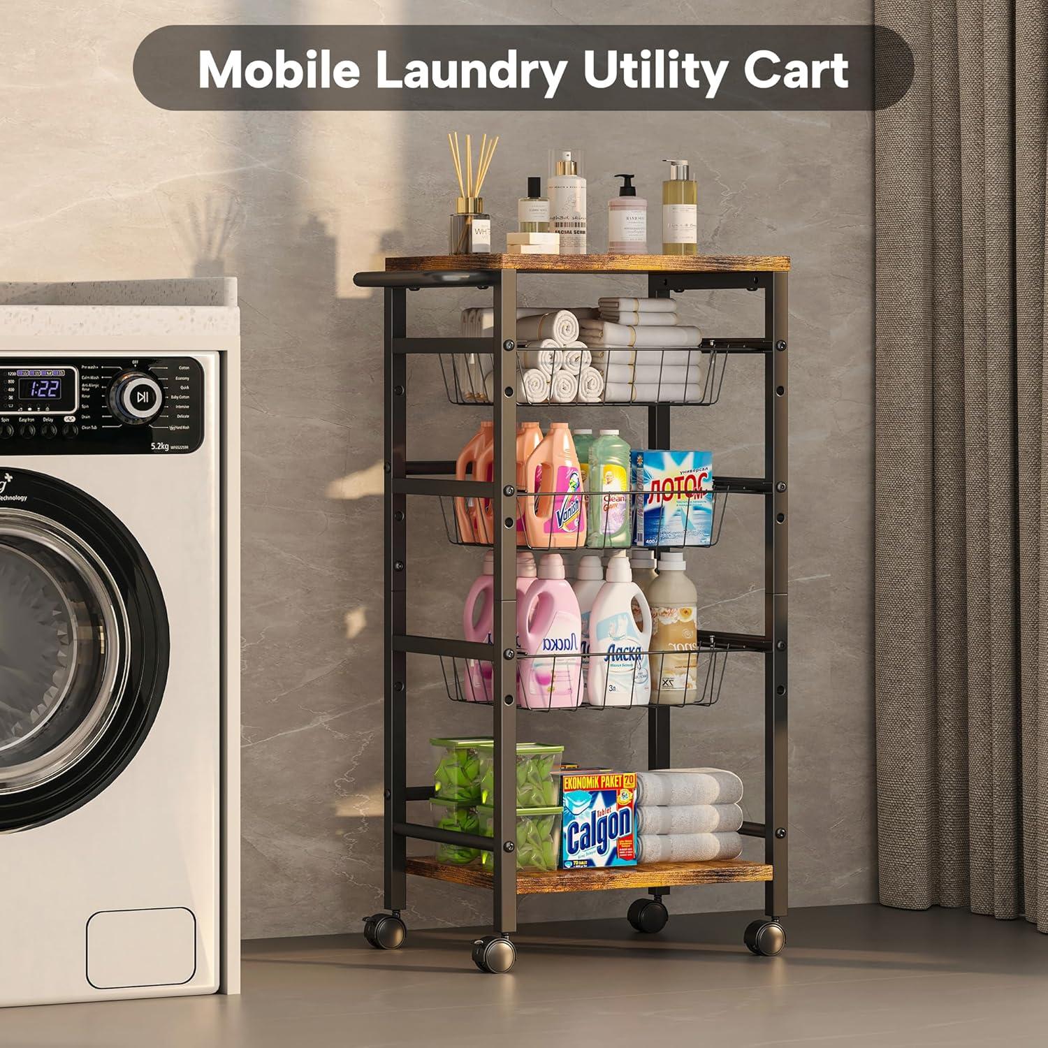 image5Tier Snack Organizer Cart with 3 Height Adjustable PullOut Baskets and 2 Storage Shelves Utility Kitchen Organizer and Storage Cart with Convenient Handle for Fruit Potato Onion Vegetable Snack5 Tier