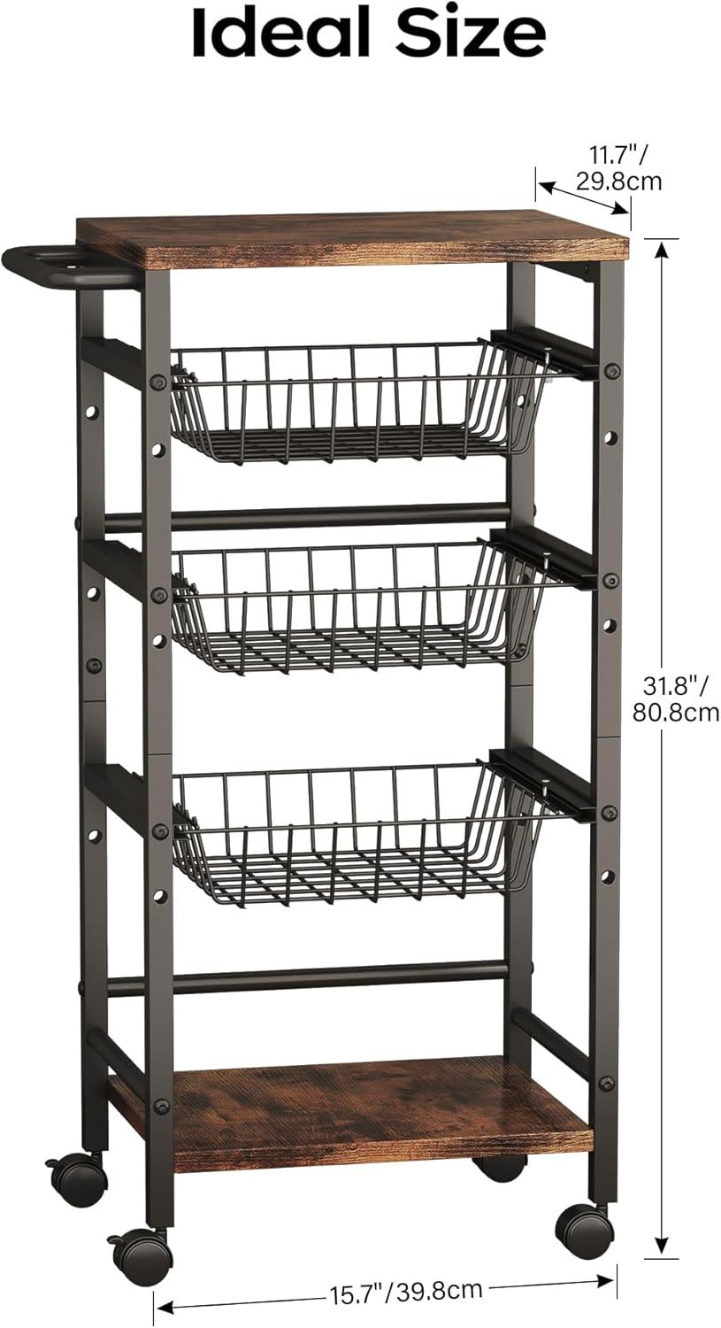 image5Tier Snack Organizer Cart with 3 Height Adjustable PullOut Baskets and 2 Storage Shelves Utility Kitchen Organizer and Storage Cart with Convenient Handle for Fruit Potato Onion Vegetable Snack5 Tier