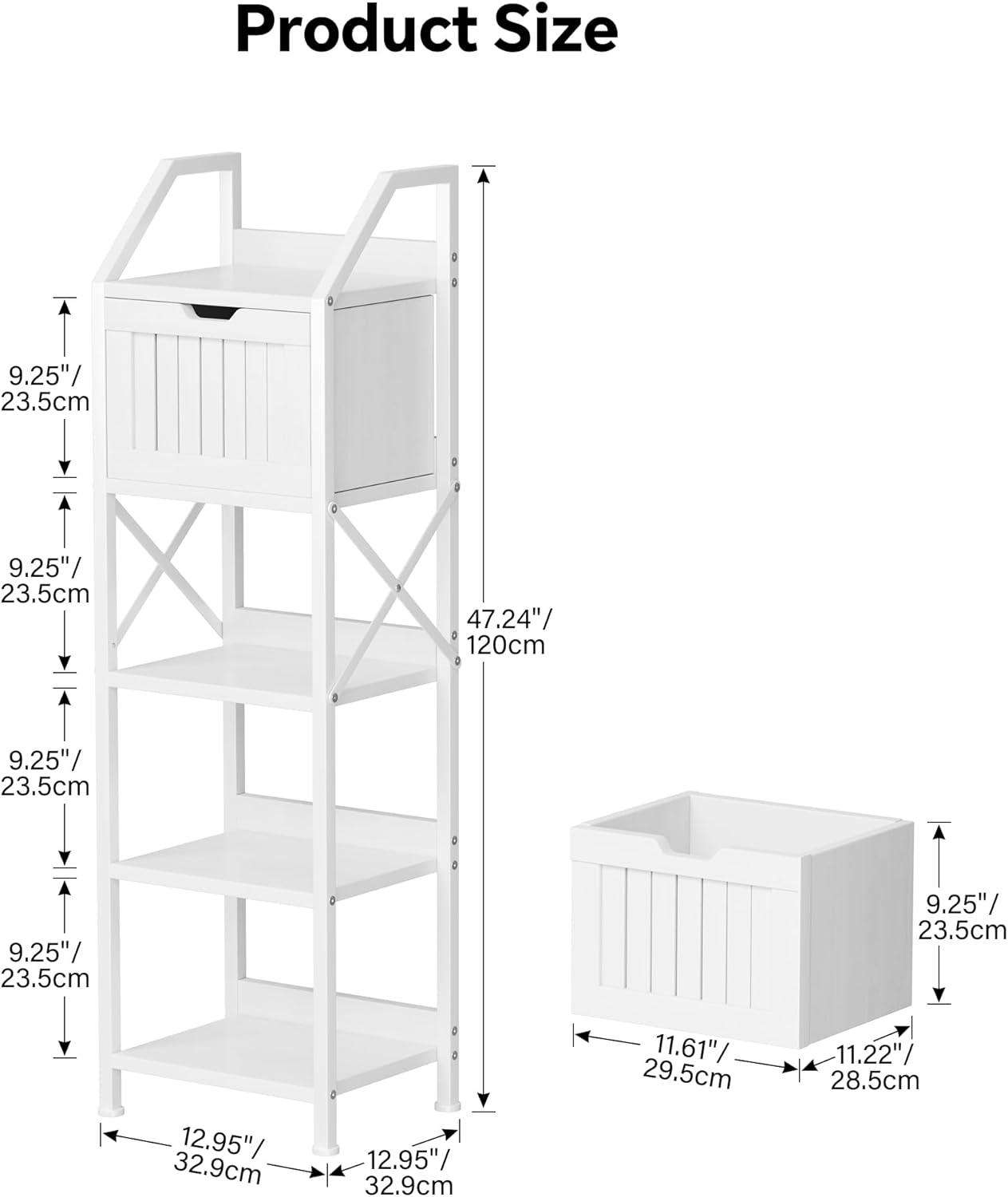 imageBathroom Floor Cabinet 5Tier Bathroom Storage Organizer Rack with Drawer Multifunctional Corner Unit 4724 Inches in Height White