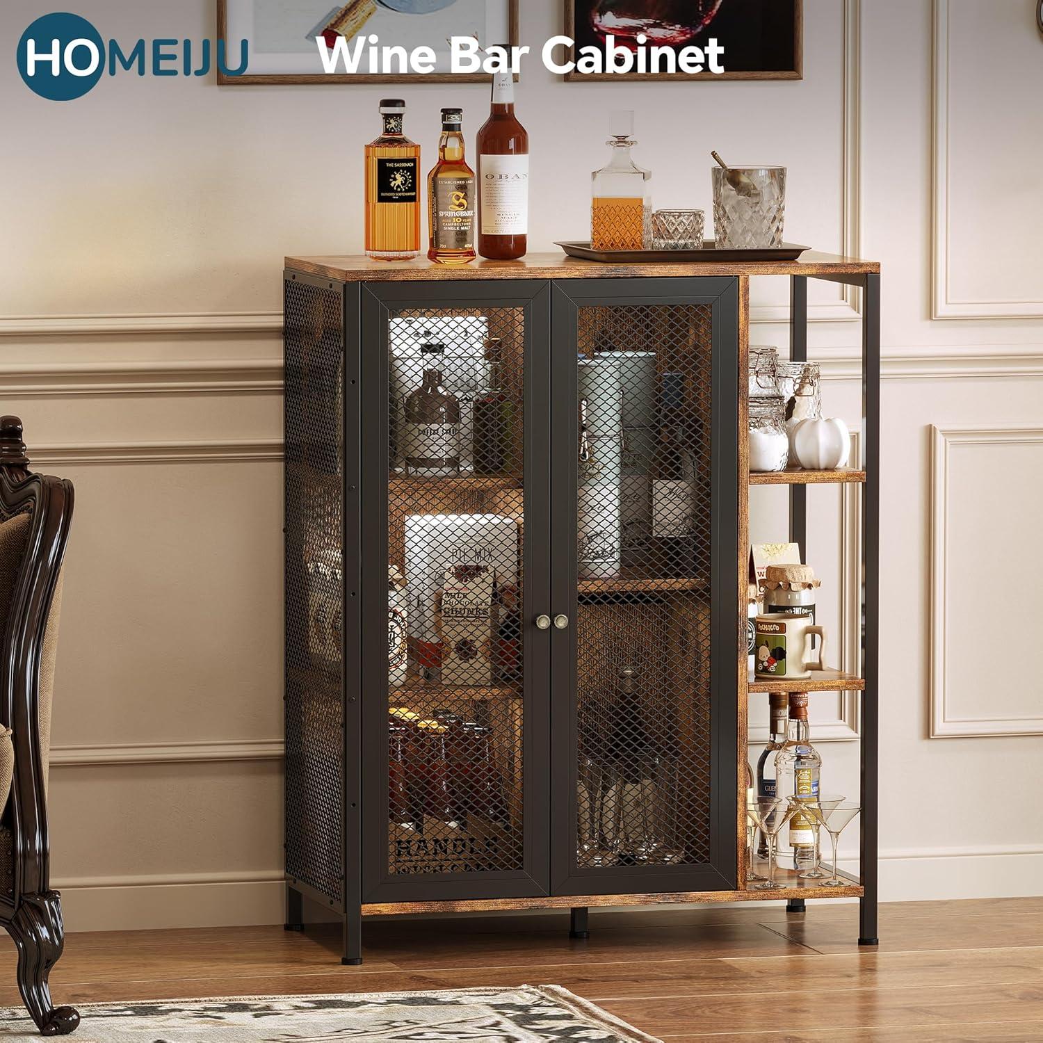 imageCoffee Bar Cabinet with Storage Liquor Cabinet Bar with 2 Visible Doors Small Coffee Station Cabinets Farmhouse Industrial Buffet Sideboard Cabinets for Home Kitchen Dining Room Living Room