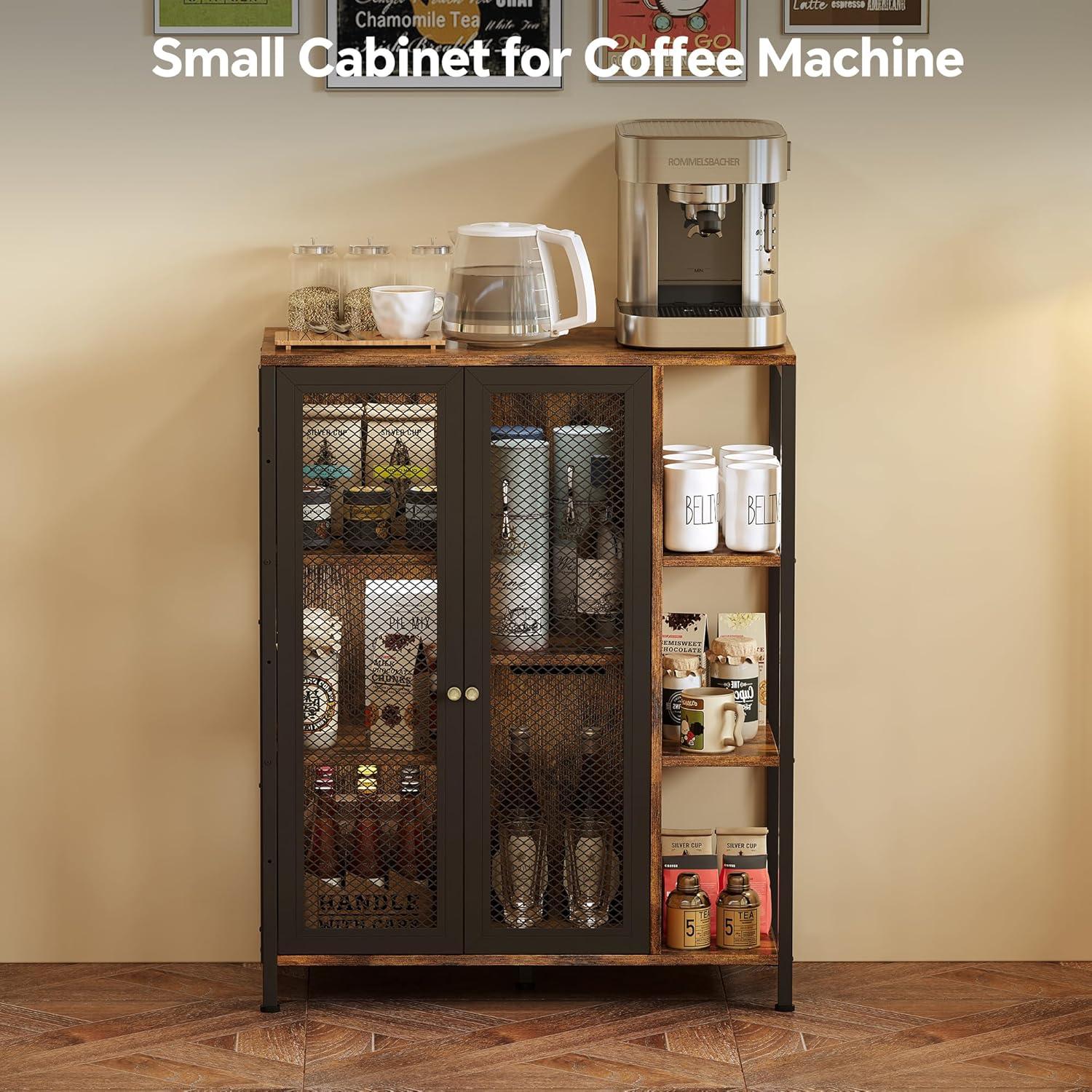 imageCoffee Bar Cabinet with Storage Liquor Cabinet Bar with 2 Visible Doors Small Coffee Station Cabinets Farmhouse Industrial Buffet Sideboard Cabinets for Home Kitchen Dining Room Living Room
