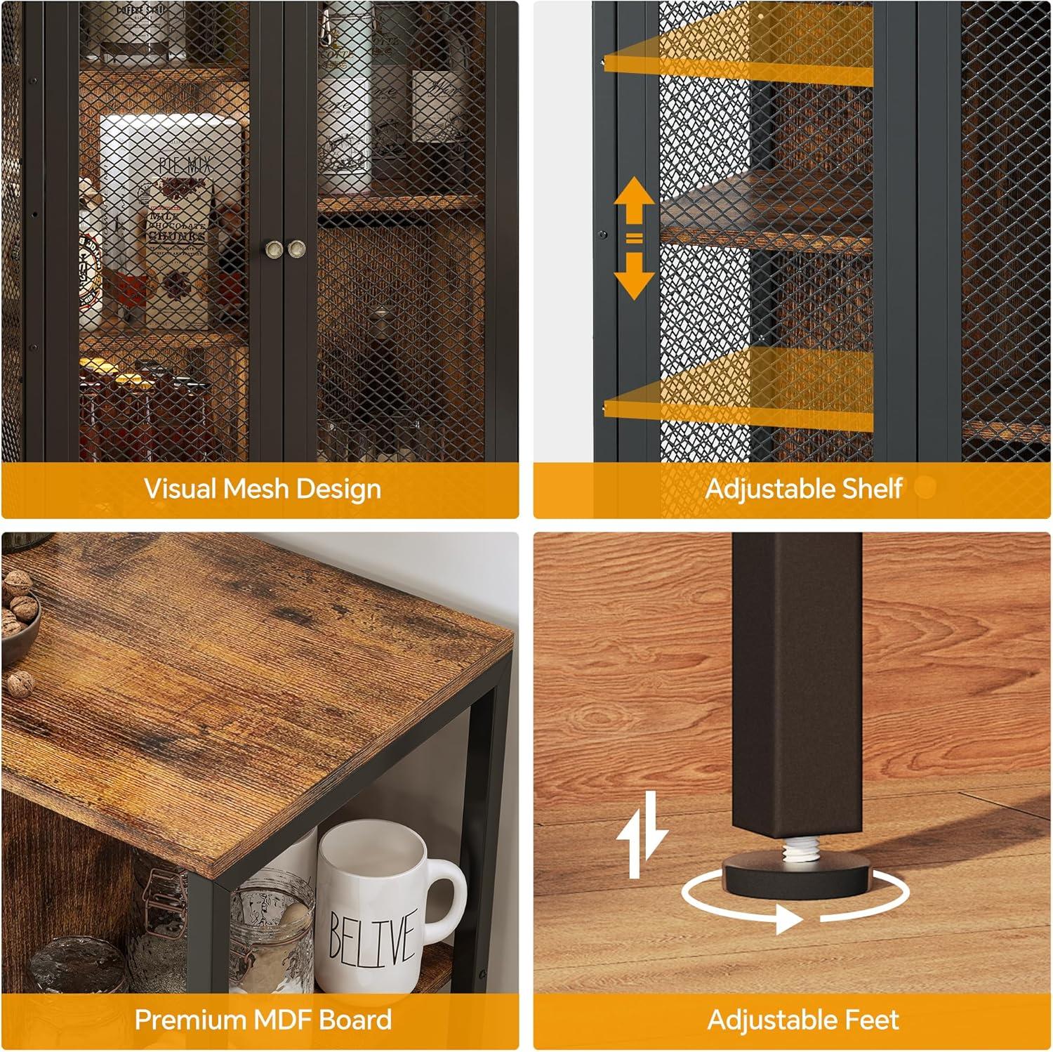 imageCoffee Bar Cabinet with Storage Liquor Cabinet Bar with 2 Visible Doors Small Coffee Station Cabinets Farmhouse Industrial Buffet Sideboard Cabinets for Home Kitchen Dining Room Living Room