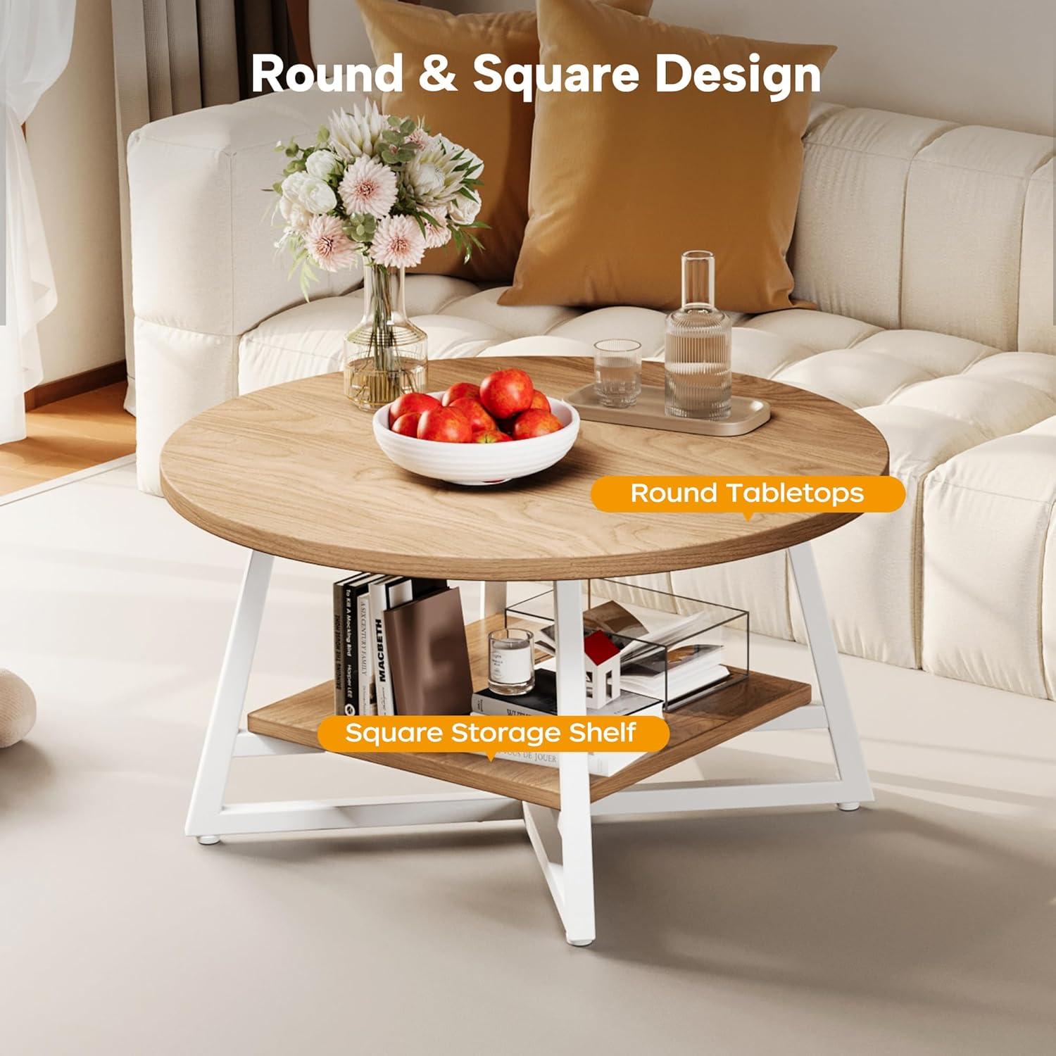 imageCoffee Table for Living Room Round Coffee Table Small Circle Coffee Table with Storage Modern Wood Round Center Table for Home Office Small Space Easy Assembly BlackLight Coffee