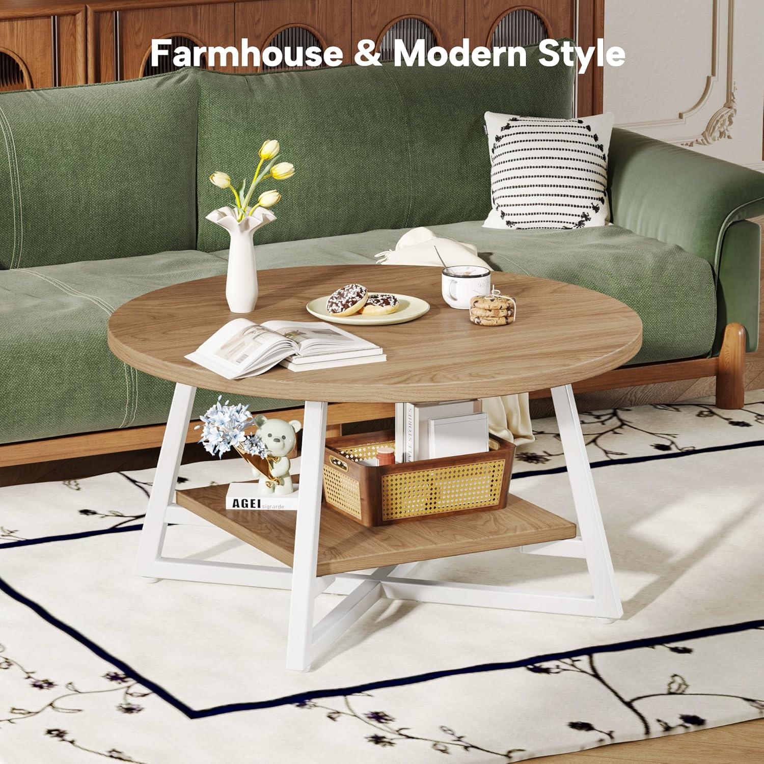 imageCoffee Table for Living Room Round Coffee Table Small Circle Coffee Table with Storage Modern Wood Round Center Table for Home Office Small Space Easy Assembly BlackLight Coffee