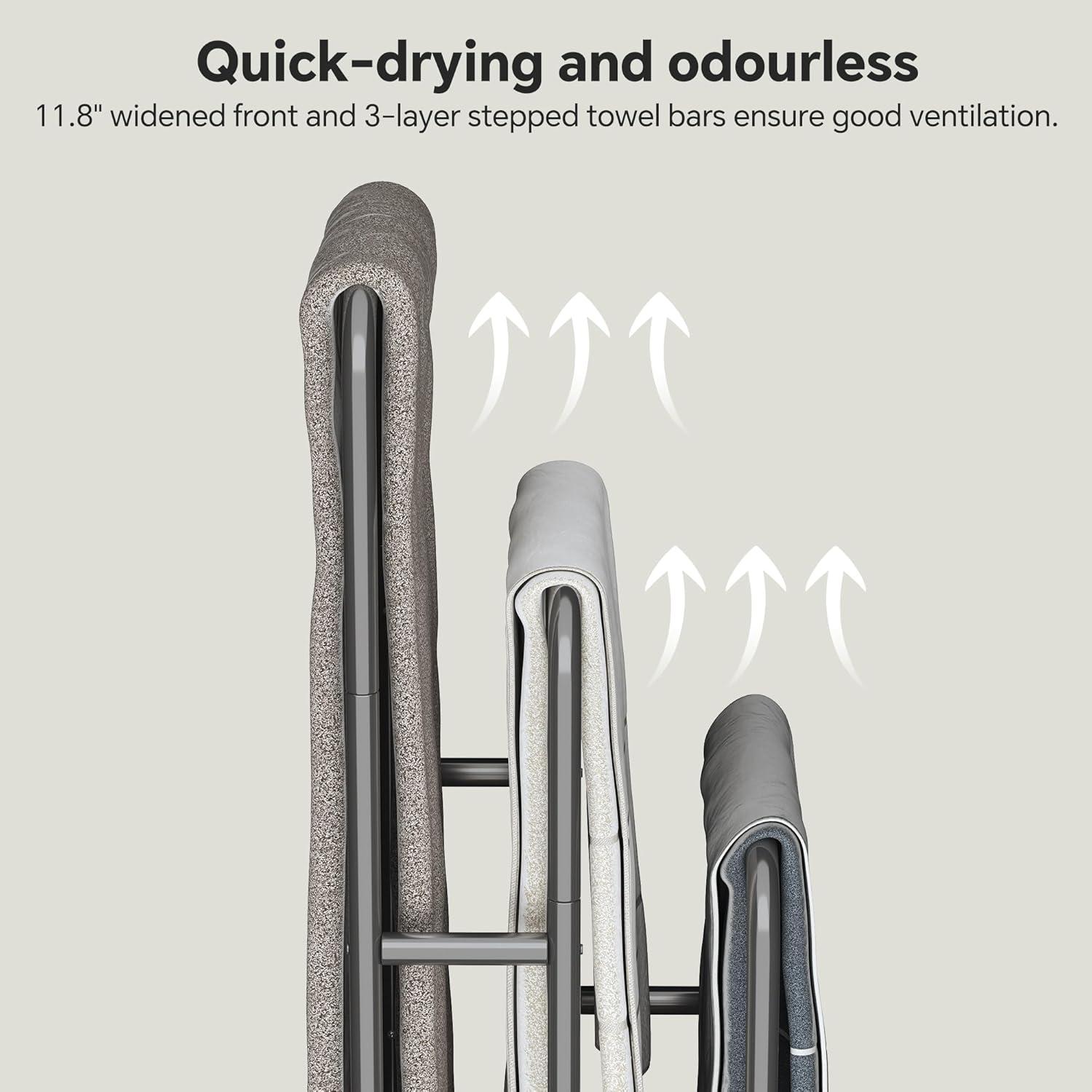 imageFreeStanding Towel Rack for Bathroom ampamp Blanket Holder 3Tier Towel Drying Rack 156quot L x 118quot W x 417quot H Blanket Ladder for BedroomLiving RoomRustic Brown