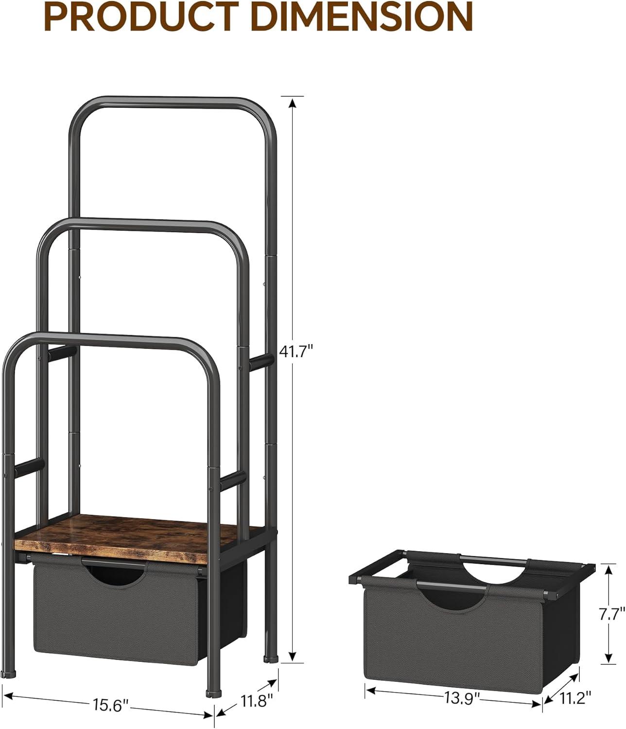 imageFreeStanding Towel Rack for Bathroom ampamp Blanket Holder 3Tier Towel Drying Rack 156quot L x 118quot W x 417quot H Blanket Ladder for BedroomLiving RoomRustic Brown