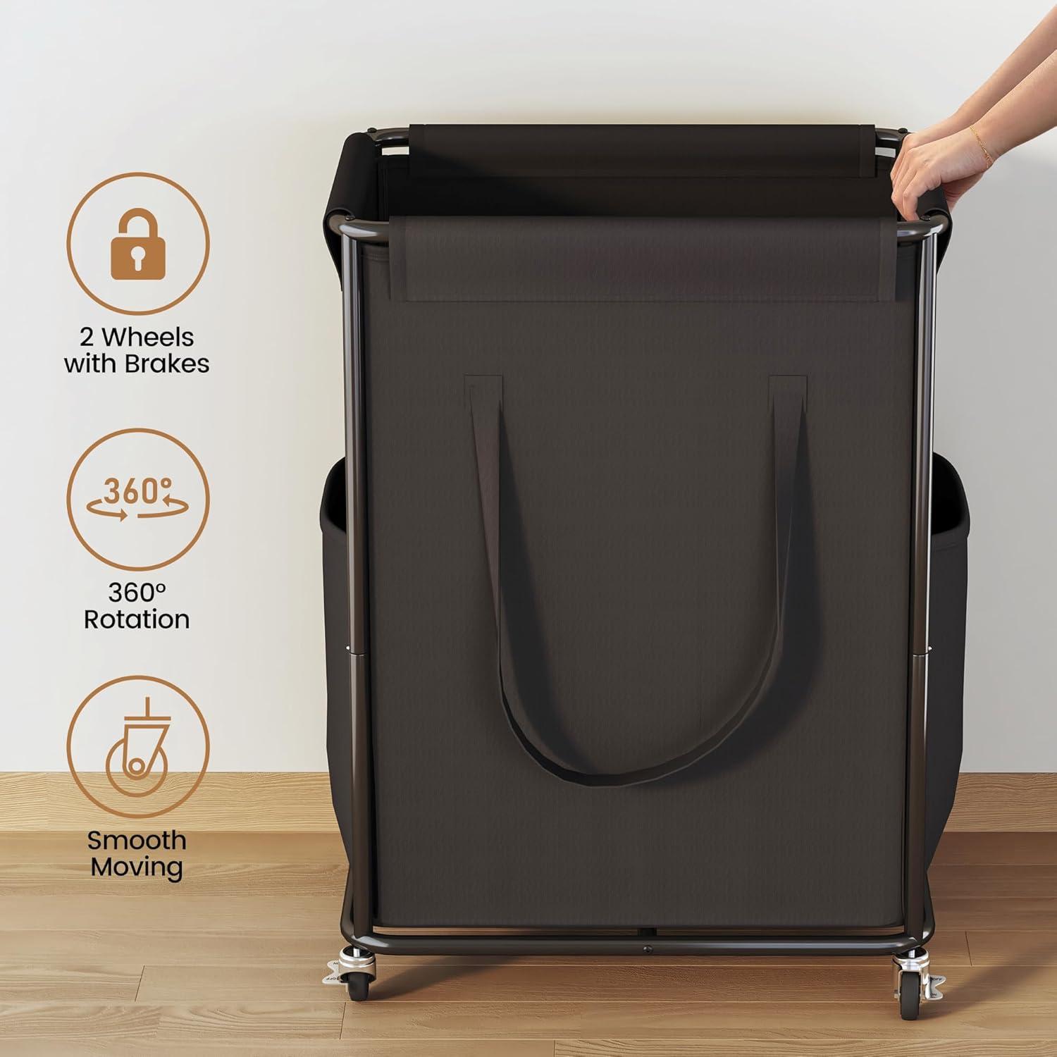 imageHomeiju 180L Large Laundry Hamper with Wheels Rolling Laundry Basket with Metal Frame and Removable Bag Design Dirty Clothes Laundry Cart for Bathroom Dorm Room Laundry Room Black