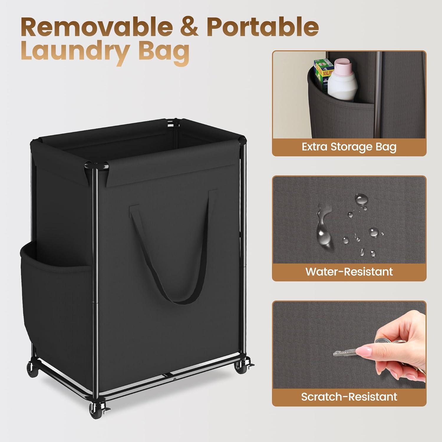 imageHomeiju 180L Large Laundry Hamper with Wheels Rolling Laundry Basket with Metal Frame and Removable Bag Design Dirty Clothes Laundry Cart for Bathroom Dorm Room Laundry Room Black