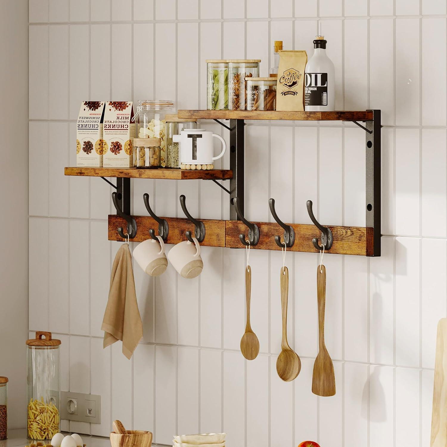 imageHomeiju 287quot Coat Rack Wall Mount with Shelf Key Hooks for Wall with Shelf Coat Hooks Wall Mounted with 6 Heavy Duty Double Hooks for BedroomLiving Room Rustic Brown6 Hooks