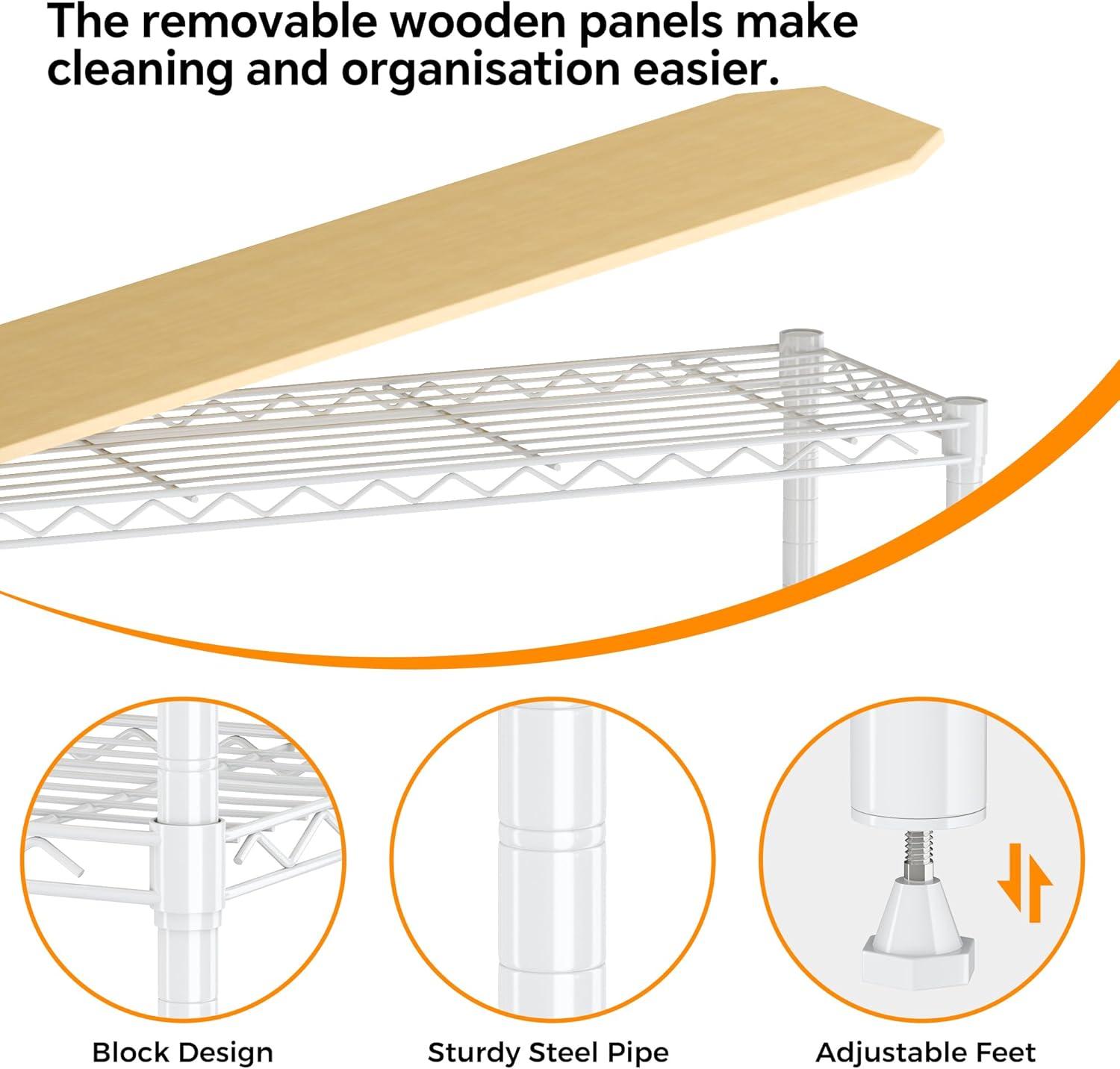 imageHomeiju 3Tier Kitchen Storage Shelf 298quot Wide Adjustable Standing Metal Shelving Unit with Removable Wooden Boards Heavy Duty for Pantry Bathroom Garage Entryway Plant StandWhite