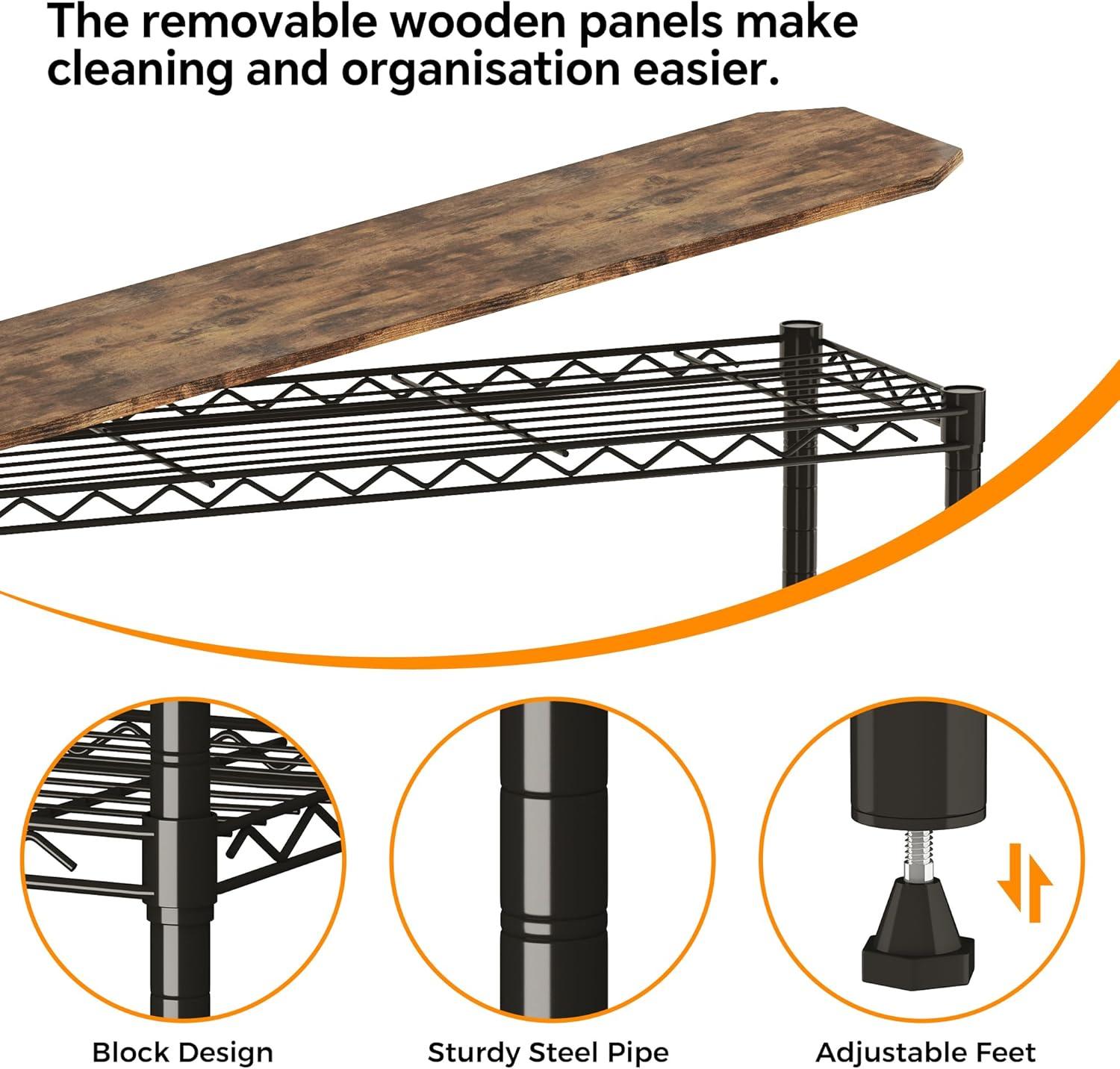 imageHomeiju 3Tier Kitchen Storage Shelf 298quot Wide Adjustable Standing Metal Shelving Unit with Removable Wooden Boards Heavy Duty for Pantry Bathroom Garage Entryway Plant StandBlack
