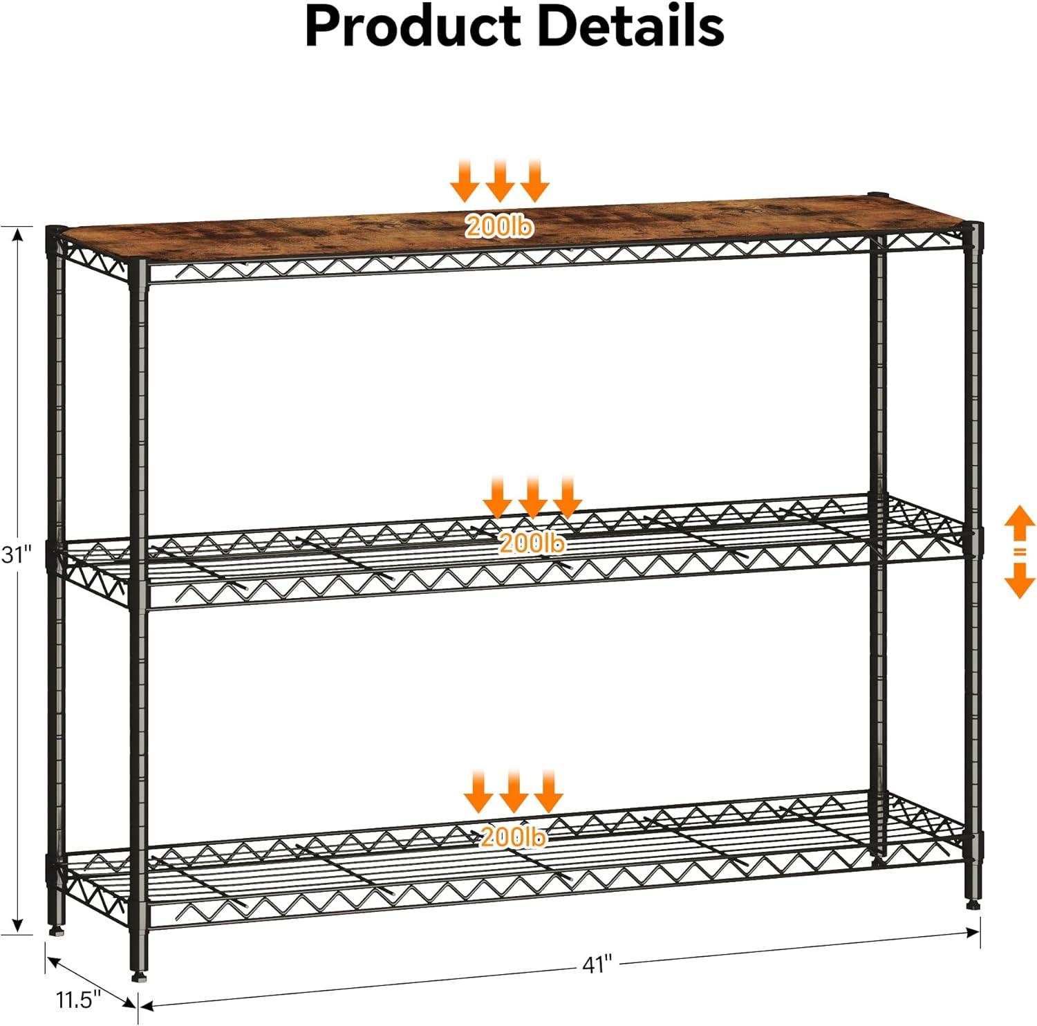 imageHomeiju 3Tier Kitchen Storage Shelf 298quot Wide Adjustable Standing Metal Shelving Unit with Removable Wooden Boards Heavy Duty for Pantry Bathroom Garage Entryway Plant StandBlack