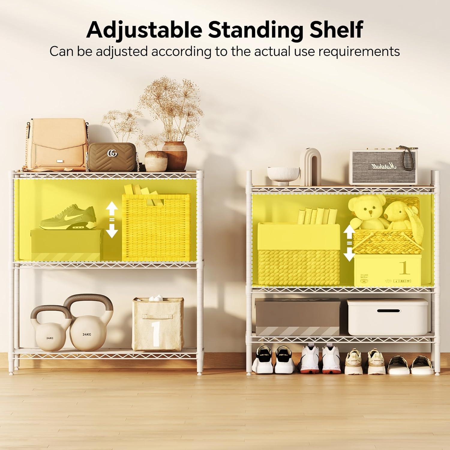 imageHomeiju 3Tier Kitchen Storage Shelf 298quot Wide Adjustable Standing Metal Shelving Unit with Removable Wooden Boards Heavy Duty for Pantry Bathroom Garage Entryway Plant StandWhite