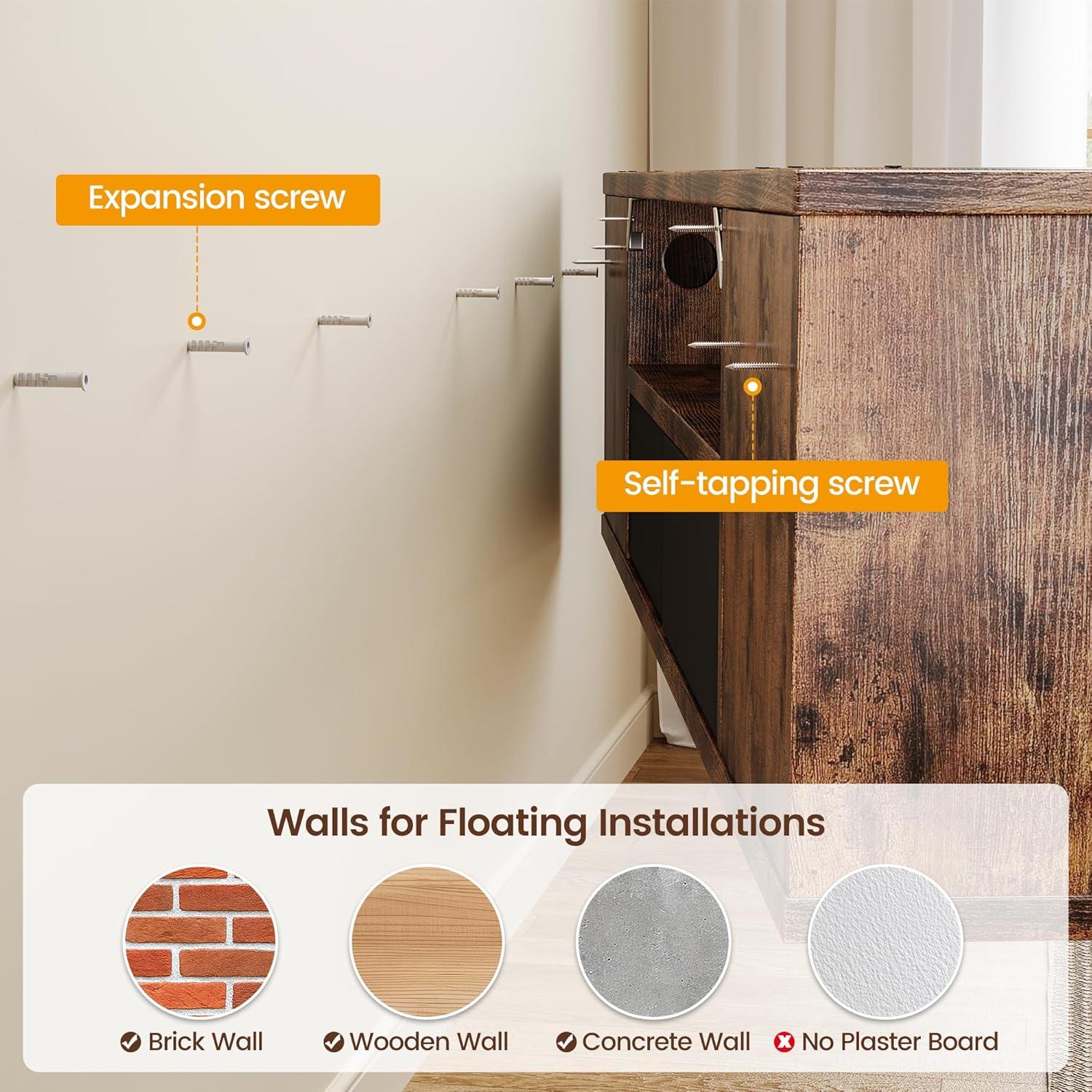 imageHomeiju 52 Floating TV Stand with Power OutletWall Mounted TV Console with Drawers Under TV Cabinet with Storage Floating TV Shelf for Living Room Bedroom Brown52 Inch