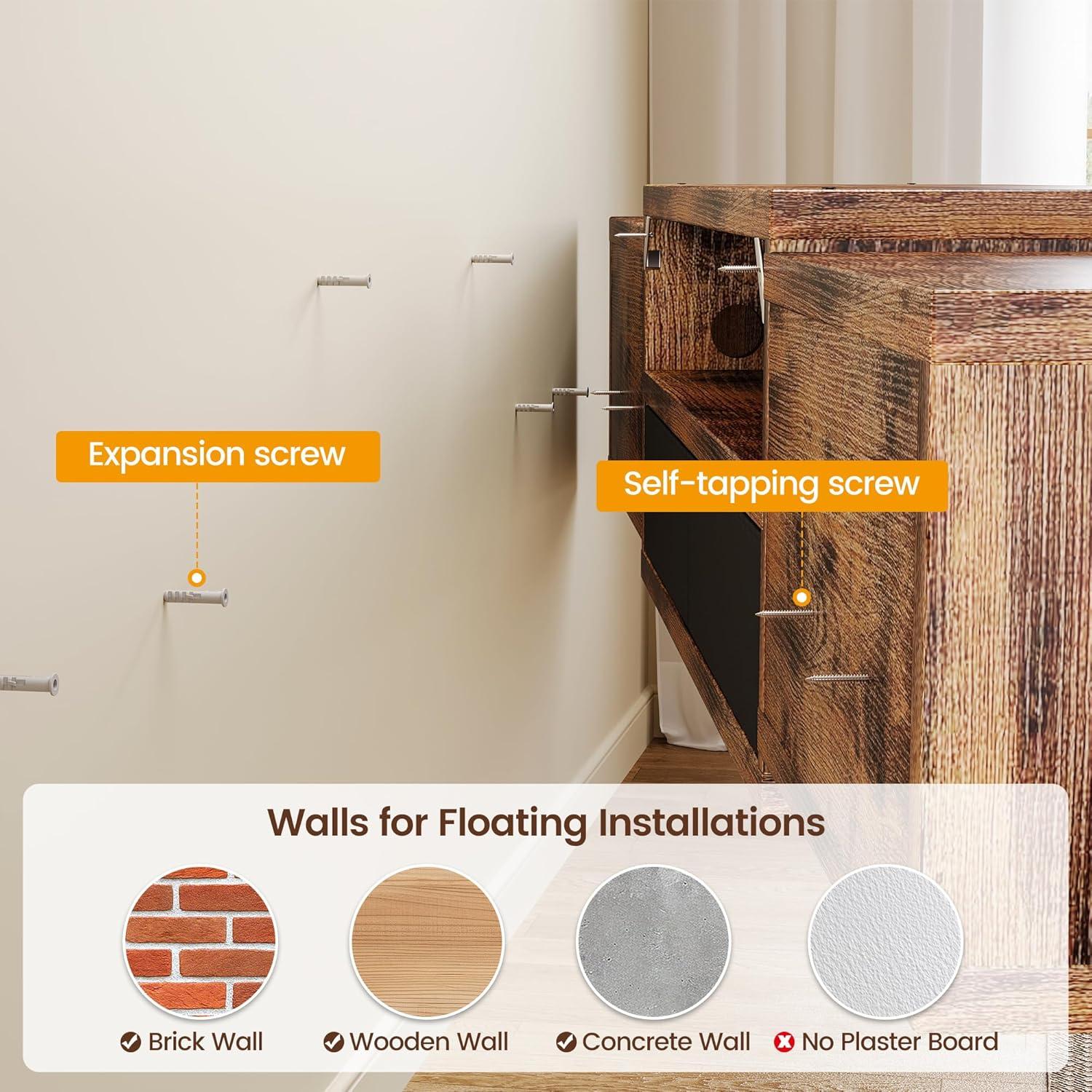 imageHomeiju 52 Floating TV Stand with Power OutletWall Mounted TV Console with Drawers Under TV Cabinet with Storage Floating TV Shelf for Living Room Bedroom Brown60 Inch