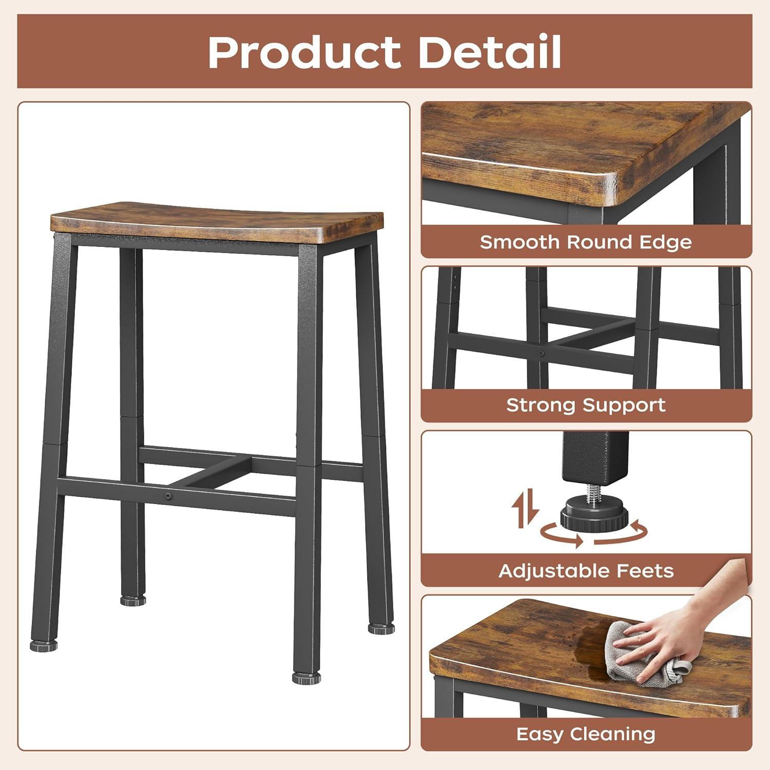 imageHomeiju Bar Stools Counter Height Bar Stools Set of 2 236 Inch Saddle Stools with Footrests Industrial Kitchen Counter Seat for Dining Room Kitchen Counter Rustic Brown