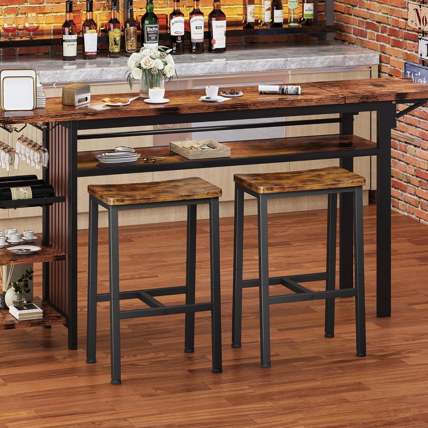 imageHomeiju Bar Stools Counter Height Bar Stools Set of 2 236 Inch Saddle Stools with Footrests Industrial Kitchen Counter Seat for Dining Room Kitchen Counter Rustic Brown
