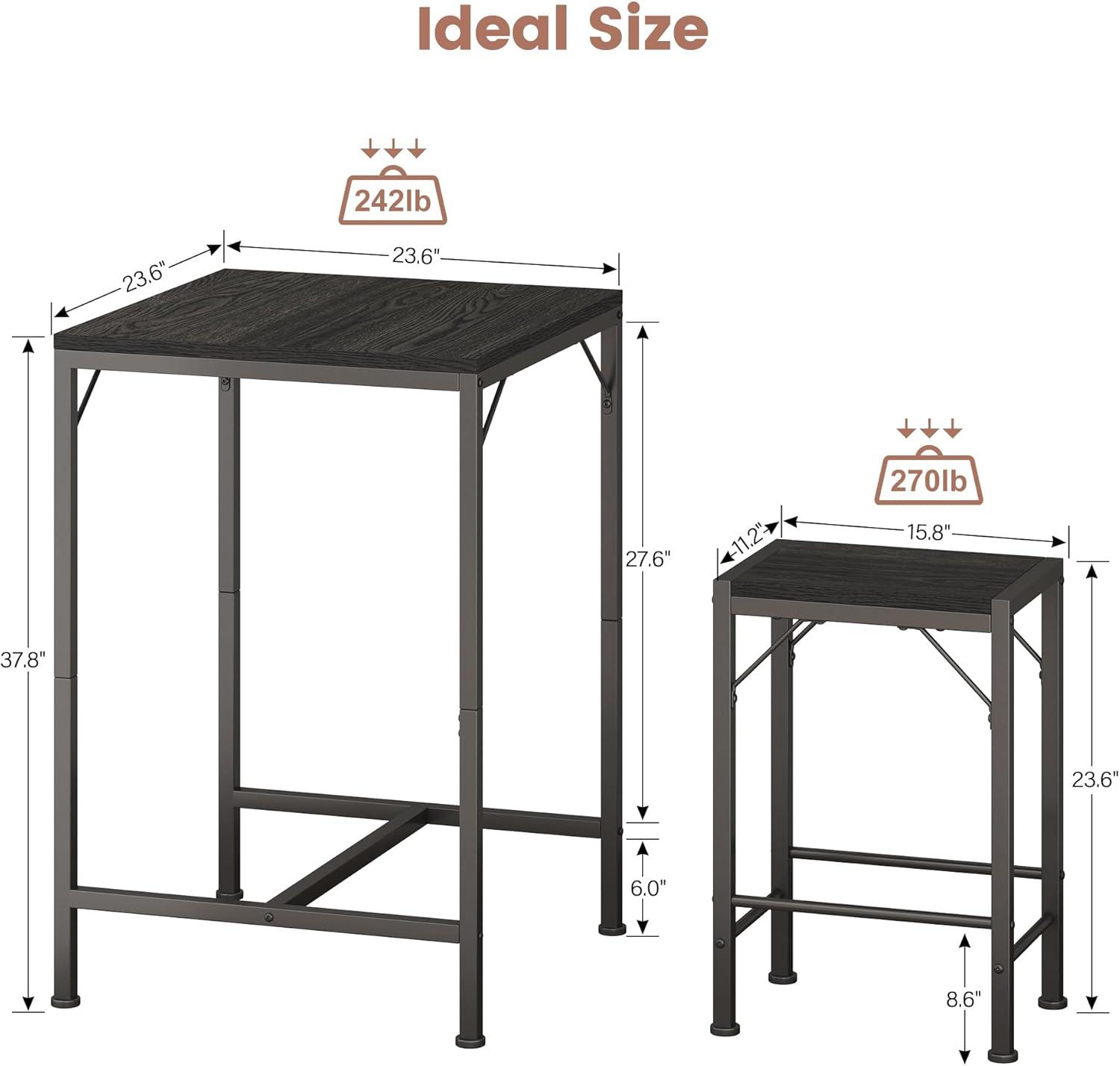 imageHomeiju Bar Table and Chairs Set Square Bar Table with 2 Stools SpaceSaving Dining Pub Set for 2 Perfect for Kitchen Breakfast Nook Living Room ampamp Small Spaces BlackBlack