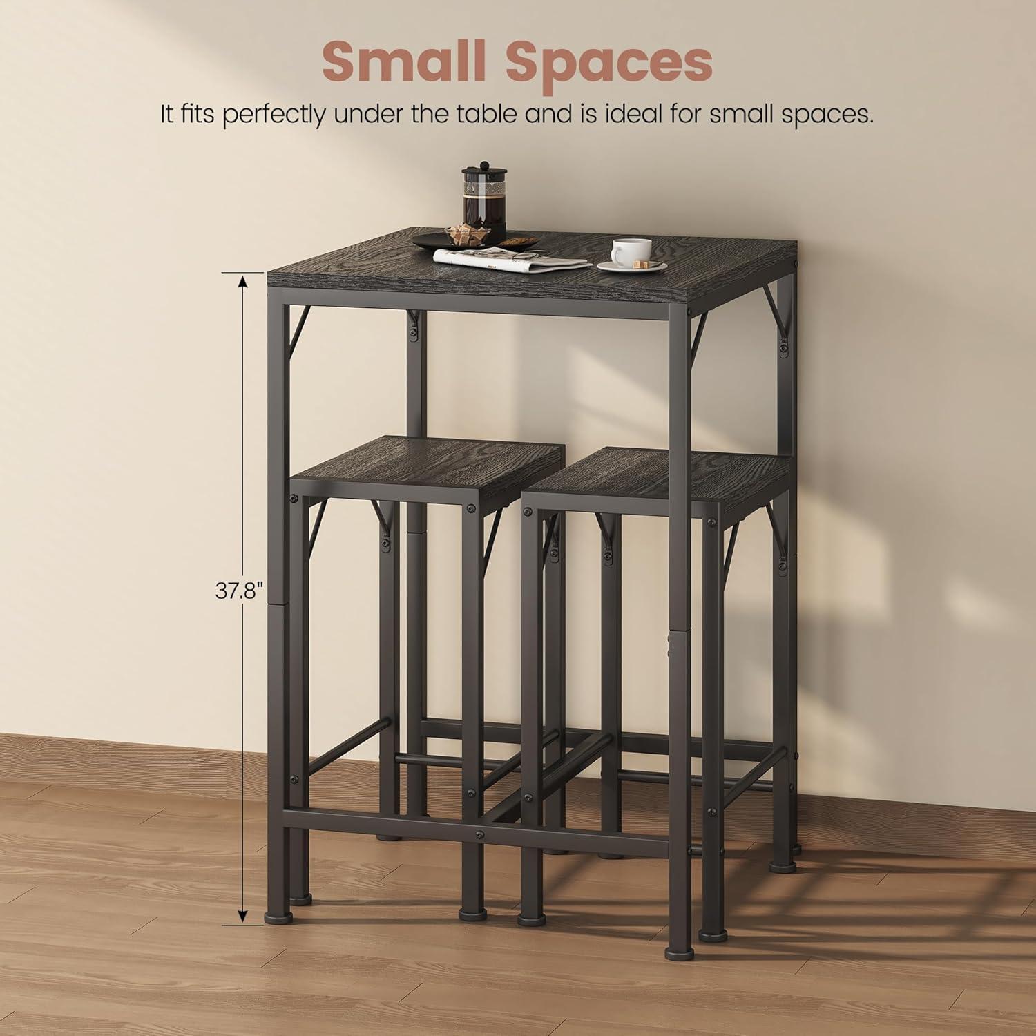 imageHomeiju Bar Table and Chairs Set Square Bar Table with 2 Stools SpaceSaving Dining Pub Set for 2 Perfect for Kitchen Breakfast Nook Living Room ampamp Small Spaces BlackBlack