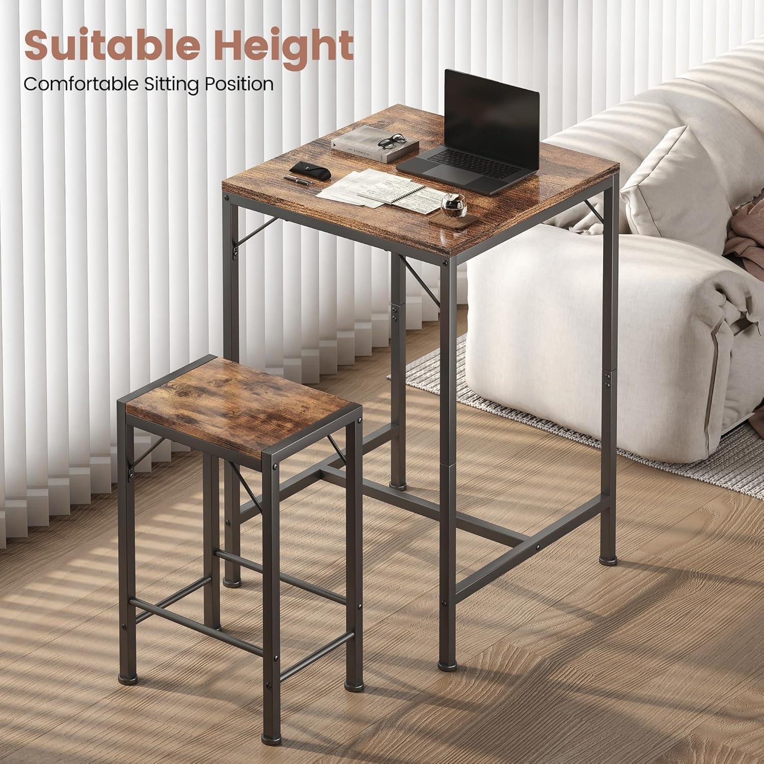 imageHomeiju Bar Table and Chairs Set Square Bar Table with 2 Stools SpaceSaving Dining Pub Set for 2 Perfect for Kitchen Breakfast Nook Living Room ampamp Small Spaces BlackRustic Brown