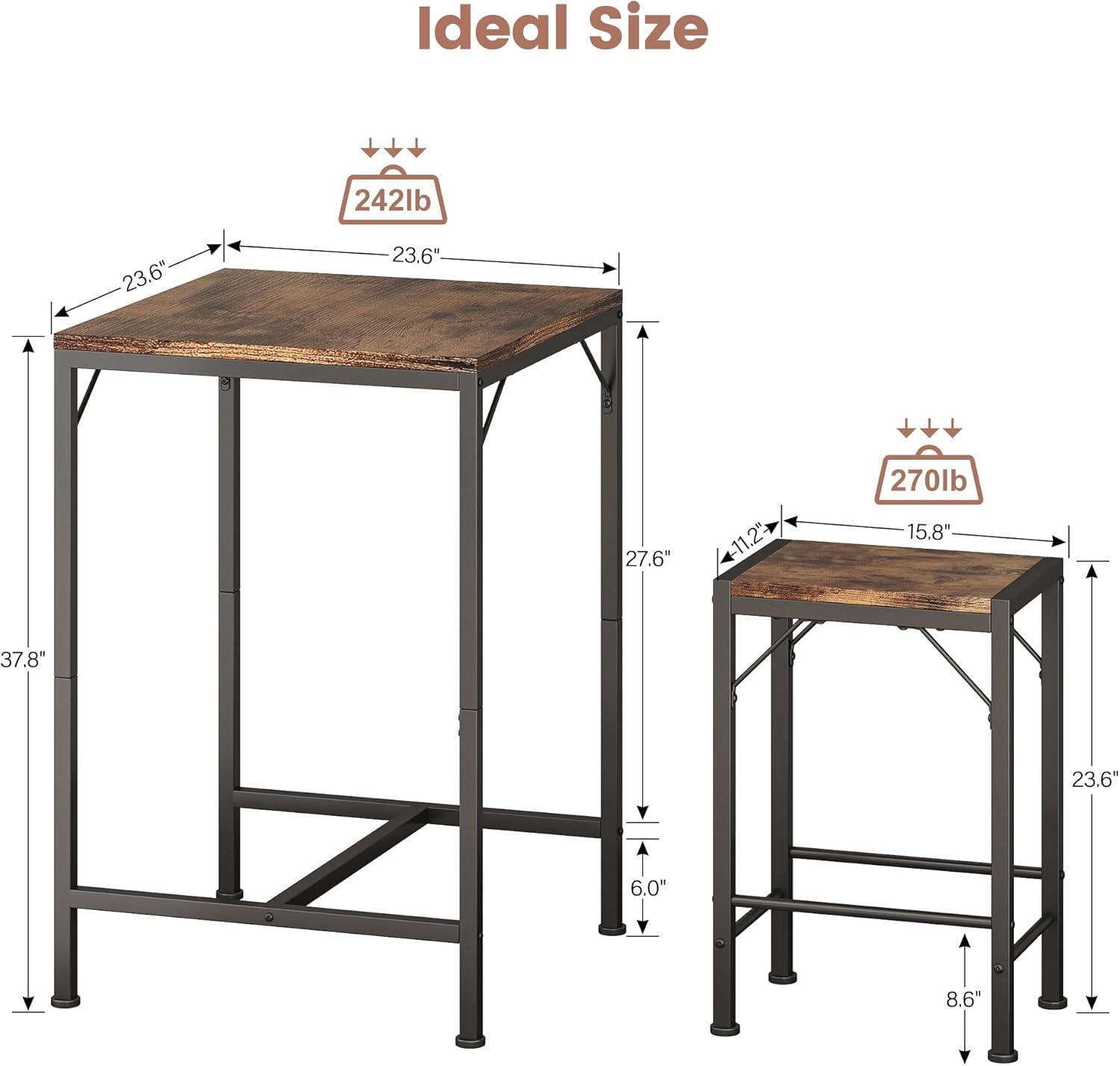 imageHomeiju Bar Table and Chairs Set Square Bar Table with 2 Stools SpaceSaving Dining Pub Set for 2 Perfect for Kitchen Breakfast Nook Living Room ampamp Small Spaces BlackRustic Brown
