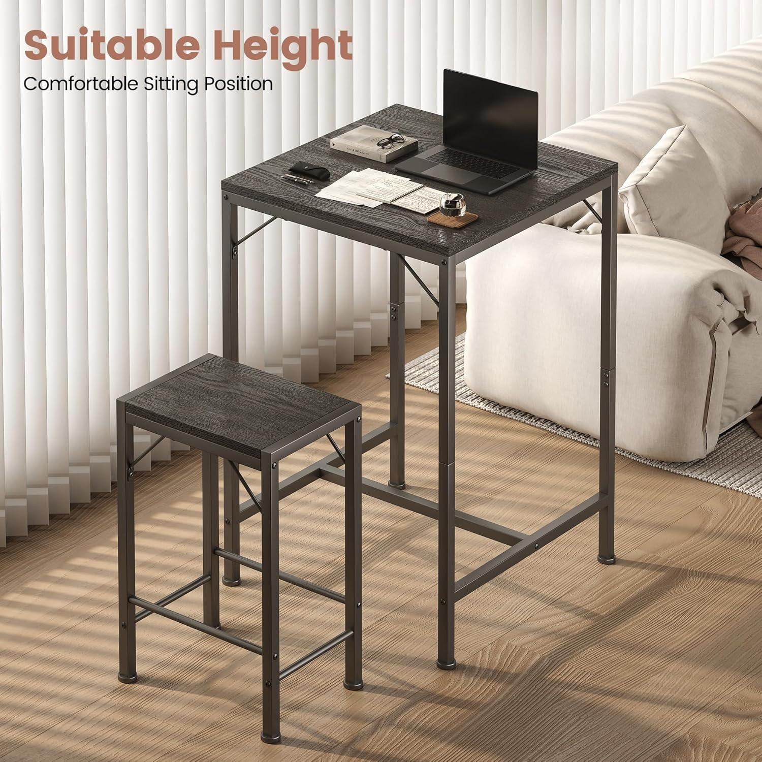 imageHomeiju Bar Table and Chairs Set Square Bar Table with 2 Stools SpaceSaving Dining Pub Set for 2 Perfect for Kitchen Breakfast Nook Living Room ampamp Small Spaces BlackBlack