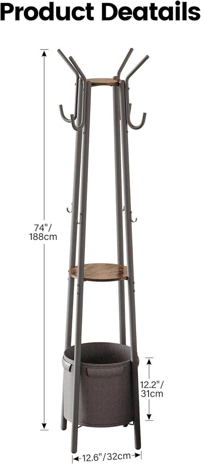 imageHomeiju Coat Rack Freestanding with Storage Basket ampamp 12 Hooks Heavy Duty Hall Tree for Entryway Standing Coat Rack with Shelf for Hallway Bedroom Office Organization