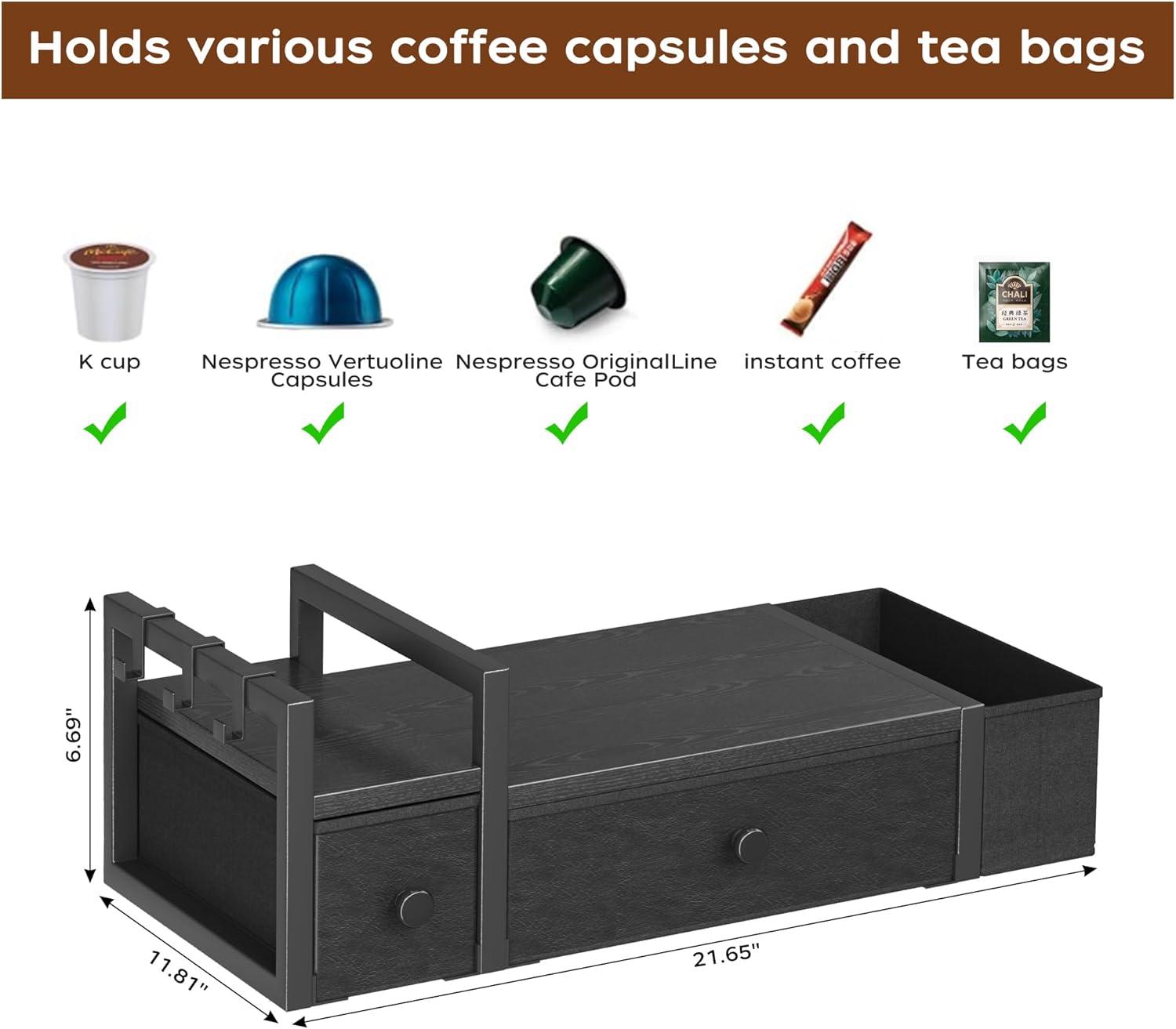 imageHomeiju Coffee Pod Drawers  K Cup Organizer Nespresso Pods Holder with Mug Rack Coffee Holder for Countertop 52 Capacity Pods Suitable for Kitchens Offices and Coffee BarsBlackBlack