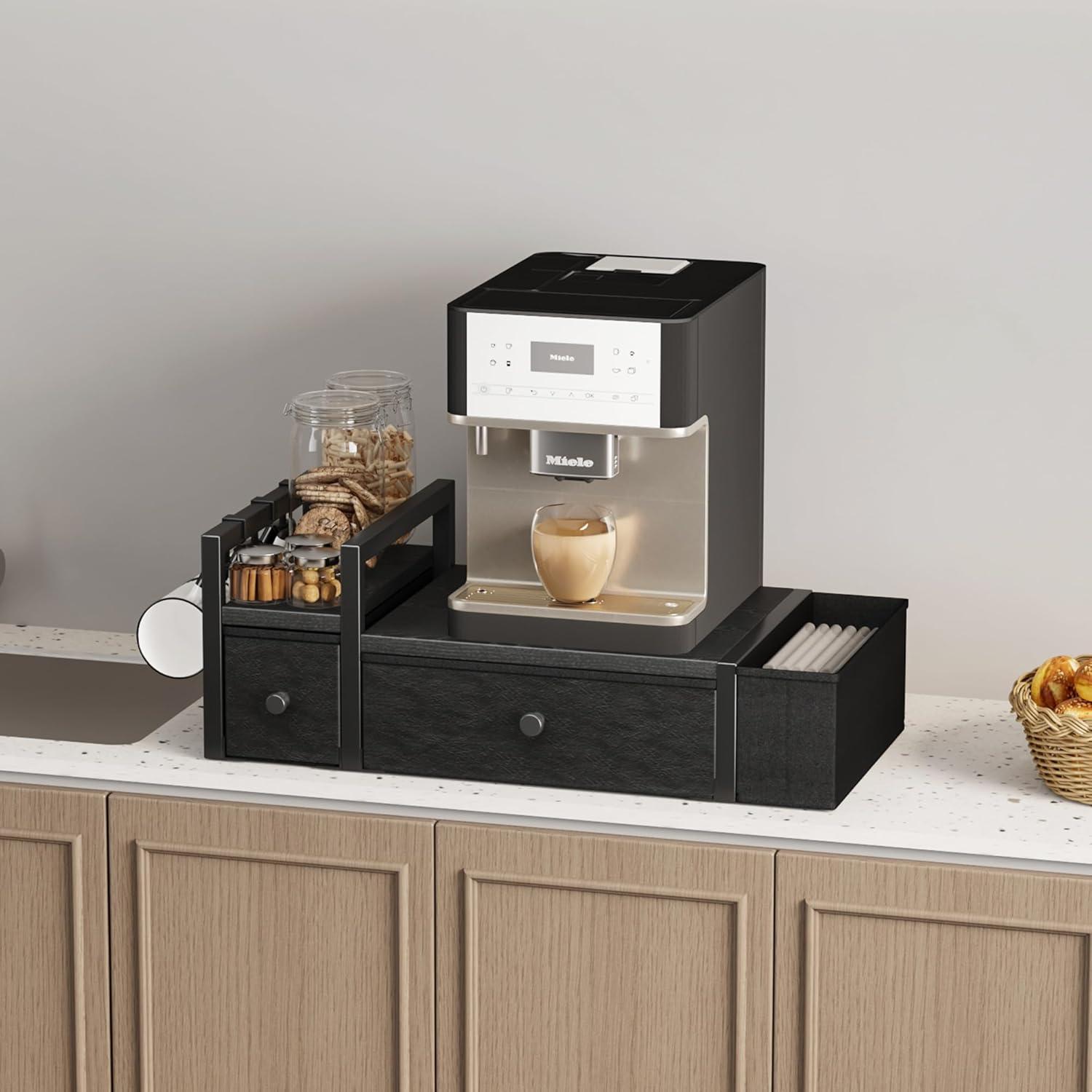 imageHomeiju Coffee Pod Drawers  K Cup Organizer Nespresso Pods Holder with Mug Rack Coffee Holder for Countertop 52 Capacity Pods Suitable for Kitchens Offices and Coffee BarsBlackBlack