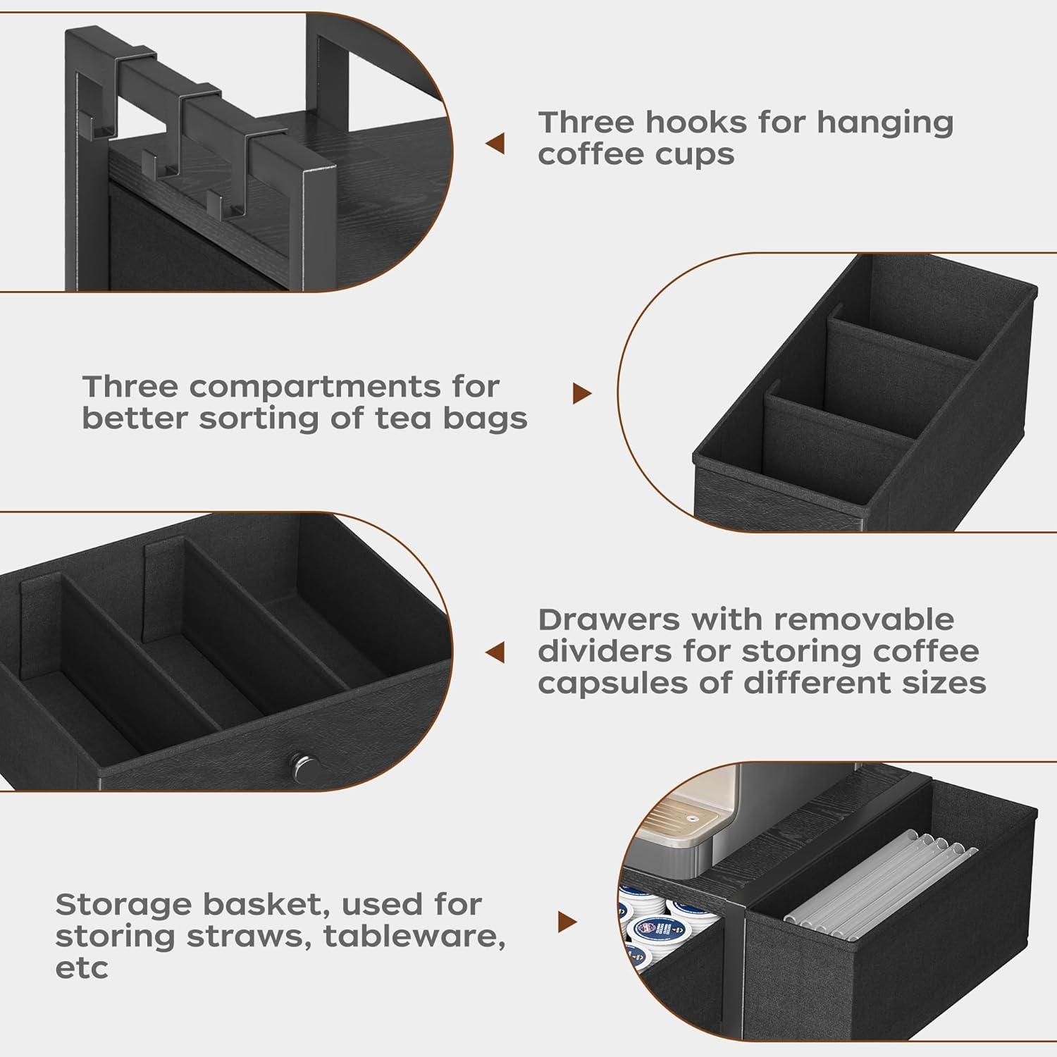imageHomeiju Coffee Pod Drawers  K Cup Organizer Nespresso Pods Holder with Mug Rack Coffee Holder for Countertop 52 Capacity Pods Suitable for Kitchens Offices and Coffee BarsBlackBlack