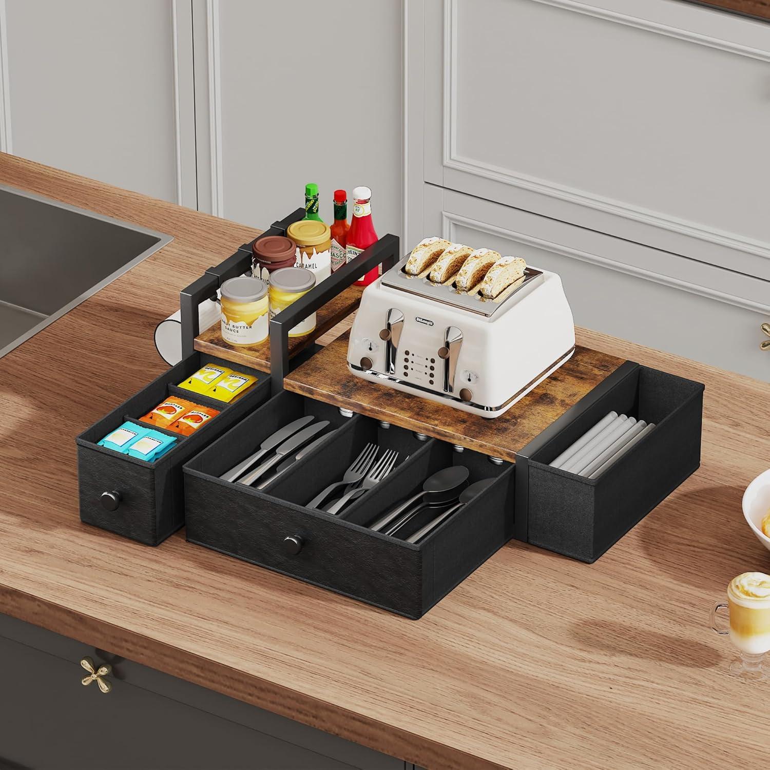 imageHomeiju Coffee Pod Drawers  K Cup Organizer Nespresso Pods Holder with Mug Rack Coffee Holder for Countertop 52 Capacity Pods Suitable for Kitchens Offices and Coffee BarsBlackRustic Brown