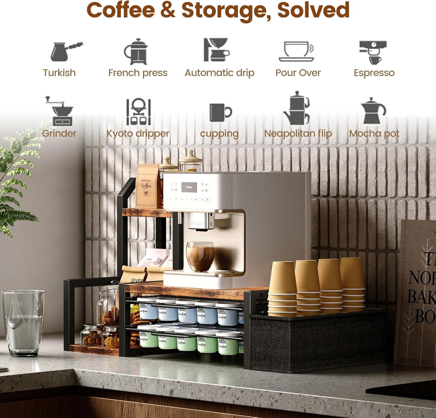 imageHomeiju Coffee Pod Holder Drawer for KCup2Tier Nespresso Pods Holder K Cup Holder Holds 60 KCups ampamp 10 Syrup Bottles Sliding Storage Drawer and Countertop Storage