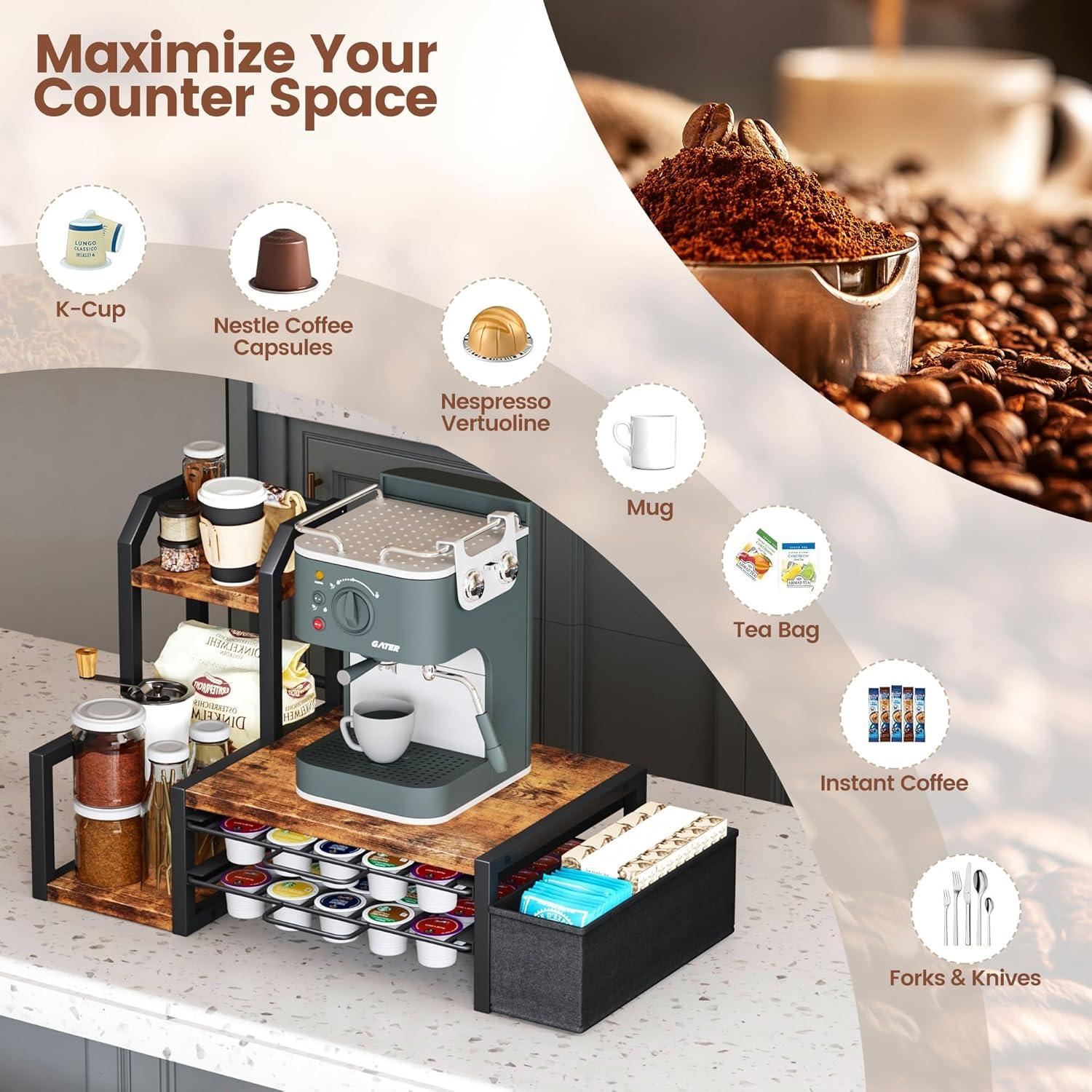 imageHomeiju Coffee Pod Holder Drawer for KCup2Tier Nespresso Pods Holder K Cup Holder Holds 60 KCups ampamp 10 Syrup Bottles Sliding Storage Drawer and Countertop Storage