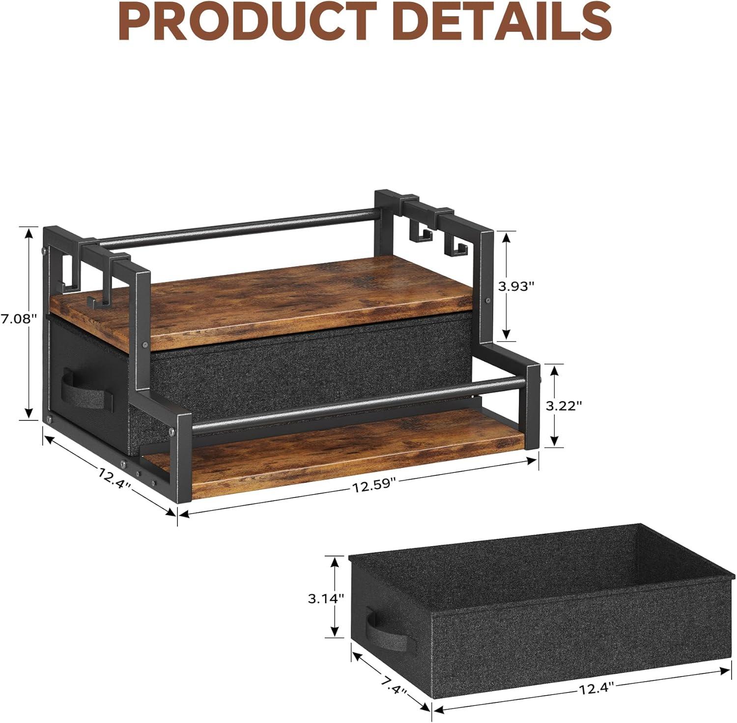 imageHomeiju Coffee Syrup Organizer Rack 2Tier Bottle Coffee Bar Accessories Holder Stand with K Cup Storage Drawer for Coffee bar Wine Rack Storage Shelves for Syrup BlackRustic Brown